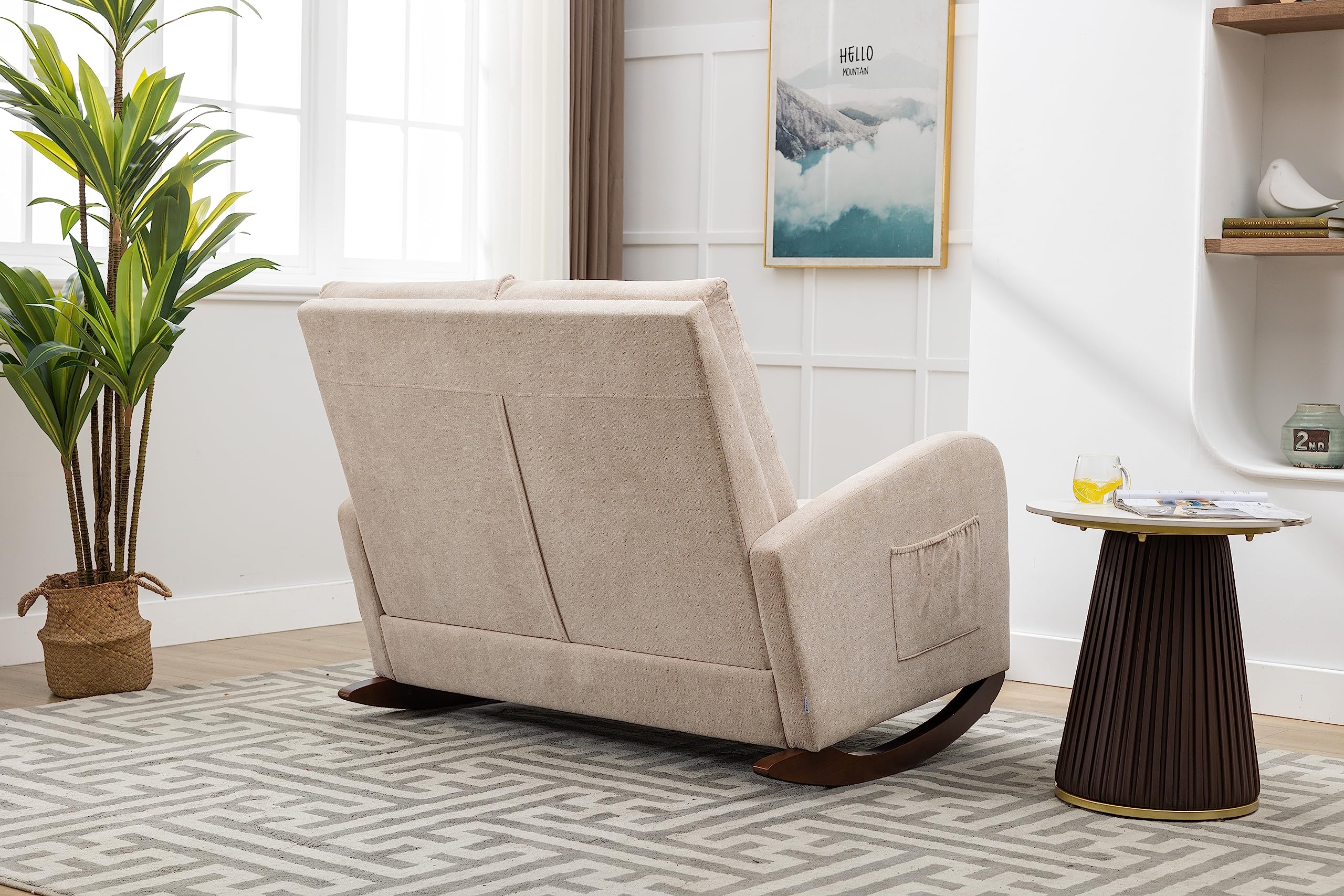 Modern Double Rocking Chair - Oversized Nursery Glider with High Backrest & Side Pocket, Extra Wide Rocking Sofa for Living Room, Bedroom & Nursery - Perfect for Breastfeeding, Reading Nook & Relaxation (Beige)