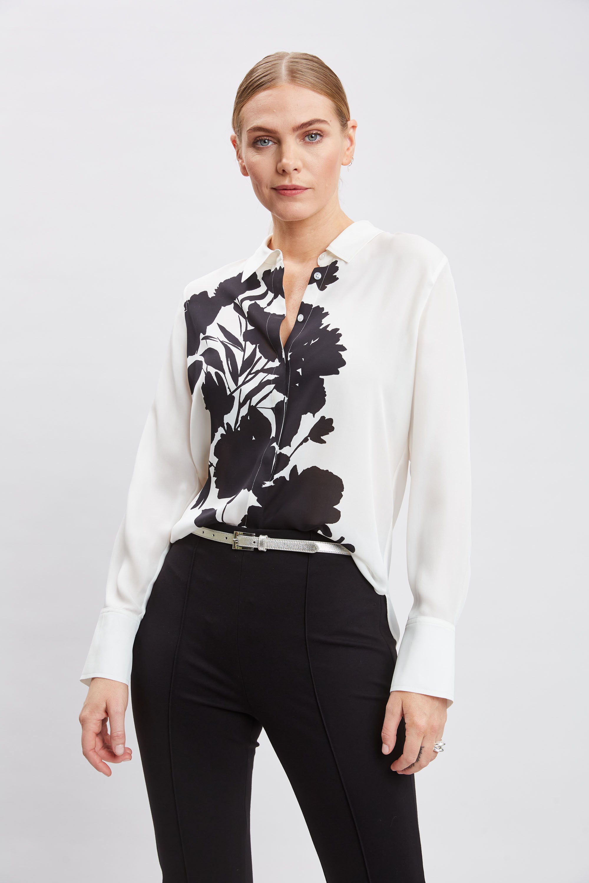 Midnight Garden Print Shirt for Women - Floral Vintage Style Blouse for Casual Wear & Date Nights