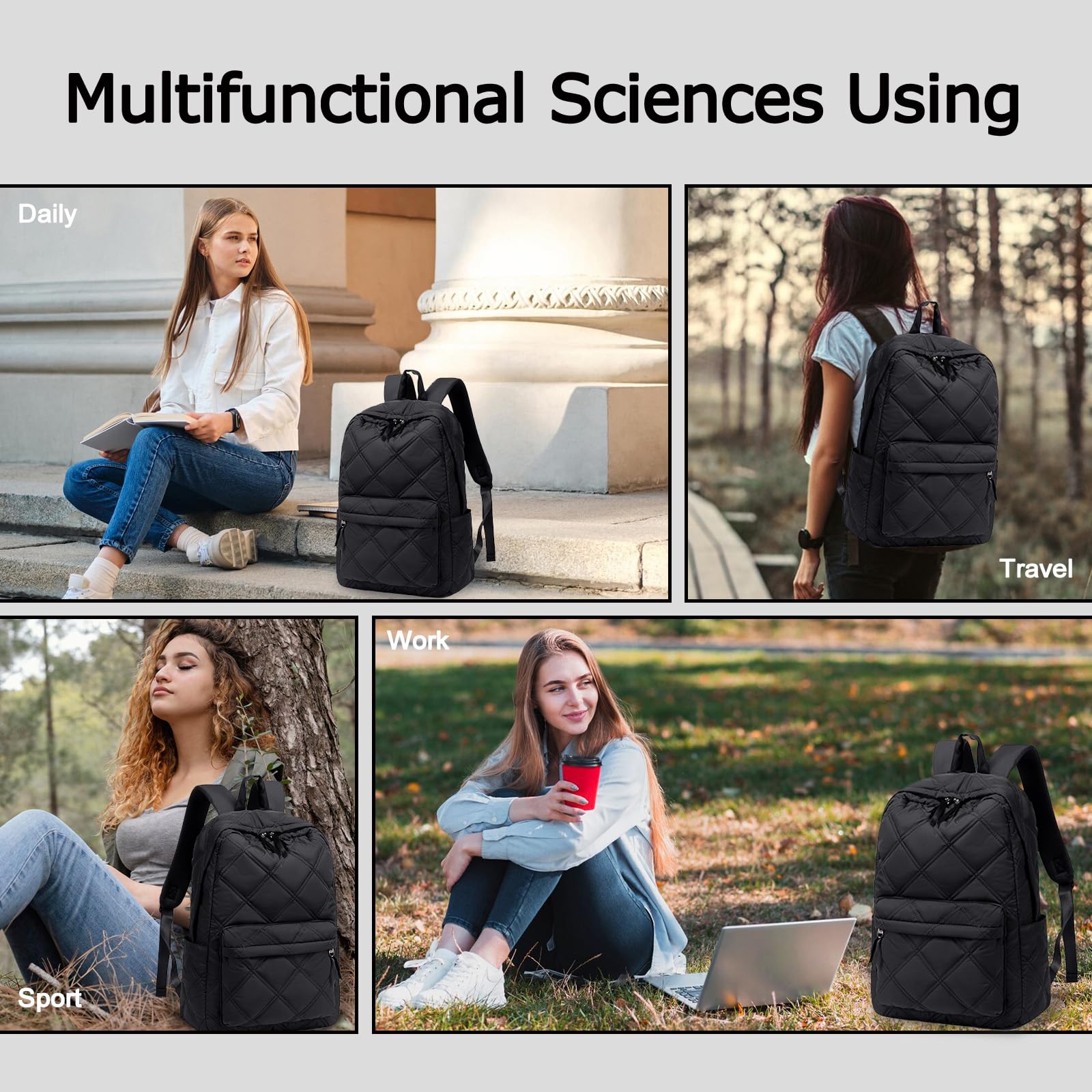 CAMTOP Women's Travel Backpack - Lightweight Water-Resistant School Backpack for College, Work & Daily Commute - Durable Casual Daypack (Black) - Perfect for Business Trips, Campus Life & Outdoor Adventures