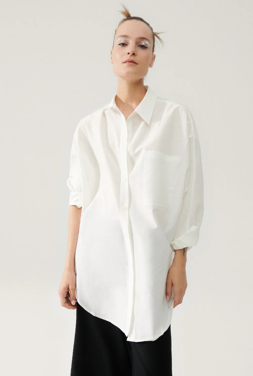 Premium Cotton Silk Blend Round Neck Shirt for Women - Soft & Breathable White Blouse for Casual & Office Wear