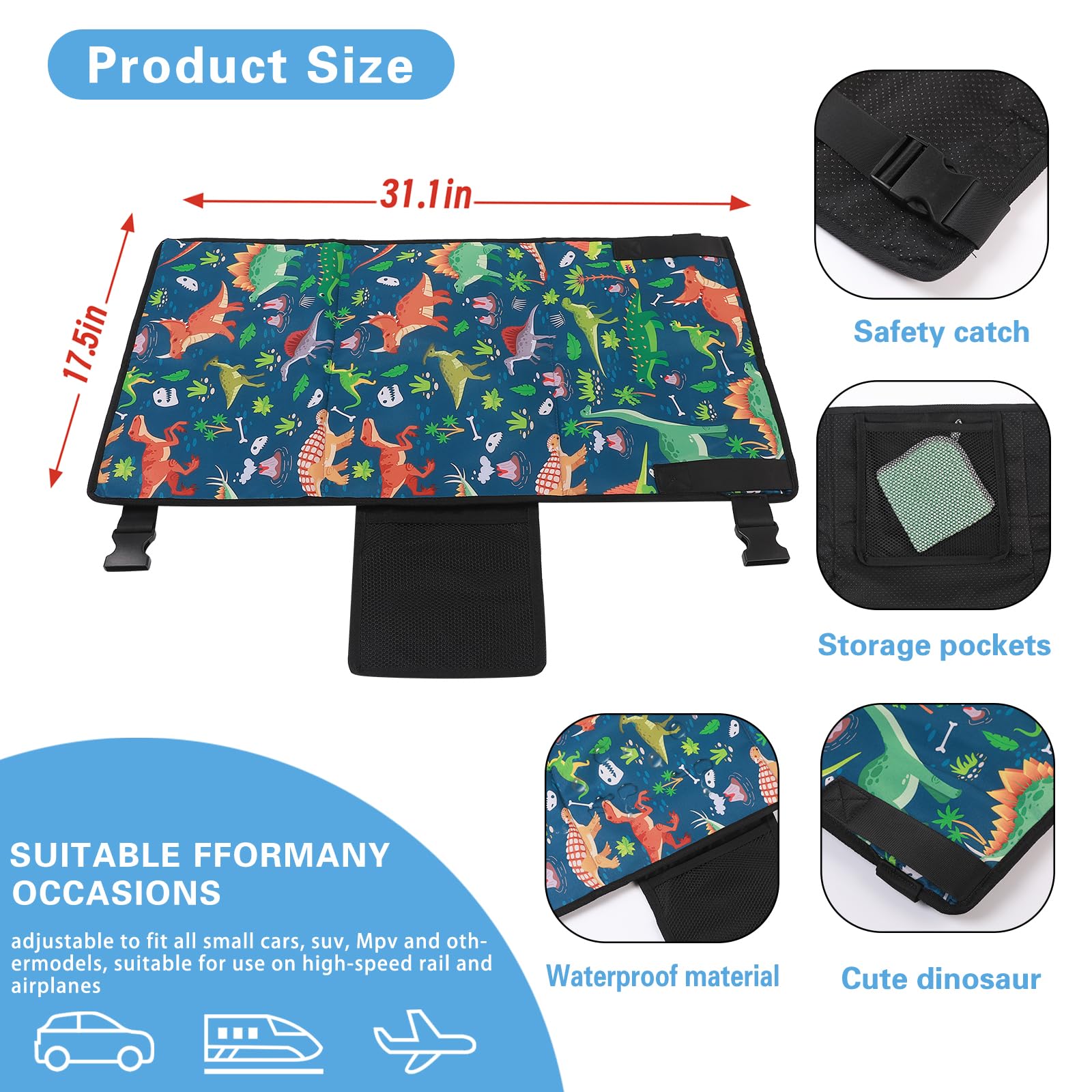 Portable Airplane Bed for Kids - Toddler Airplane Seat Extender, Comfortable Travel Bed for Boys & Girls, Soft Inflatable Airplane Cushion (Cool Dinosaur Design) - Perfect for Long Flights, Road Trips & Nap Time