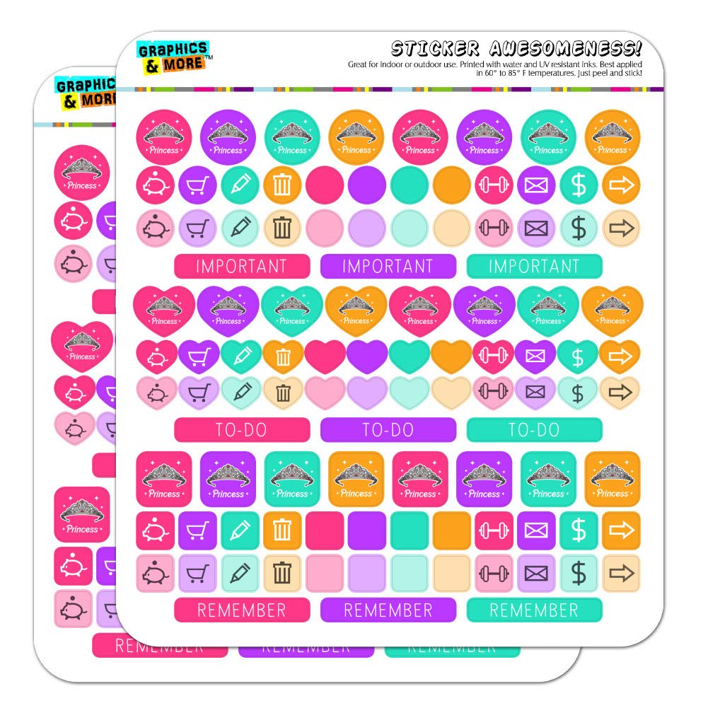 Princess Crown Tiara Stickers for Scrapbooking, Planner & Crafting - Pink Background Decorative Stickers for DIY Journals, Calendars & Card Making