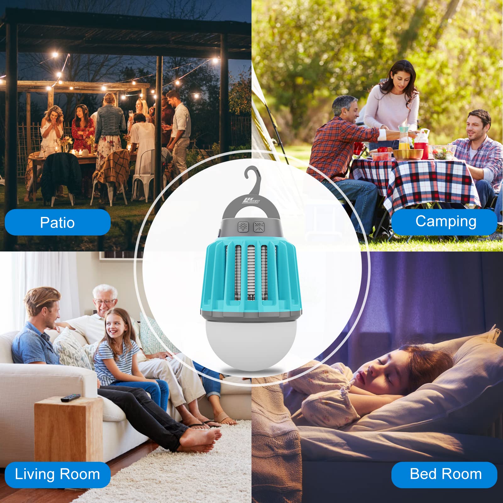 USB-C Rechargeable Bug Zapper - Indoor/Outdoor Electric Mosquito Killer Lantern with LED Light | Portable Insect Trap for Patio, Garden, Camping & Home Use | Ocean Blue Design