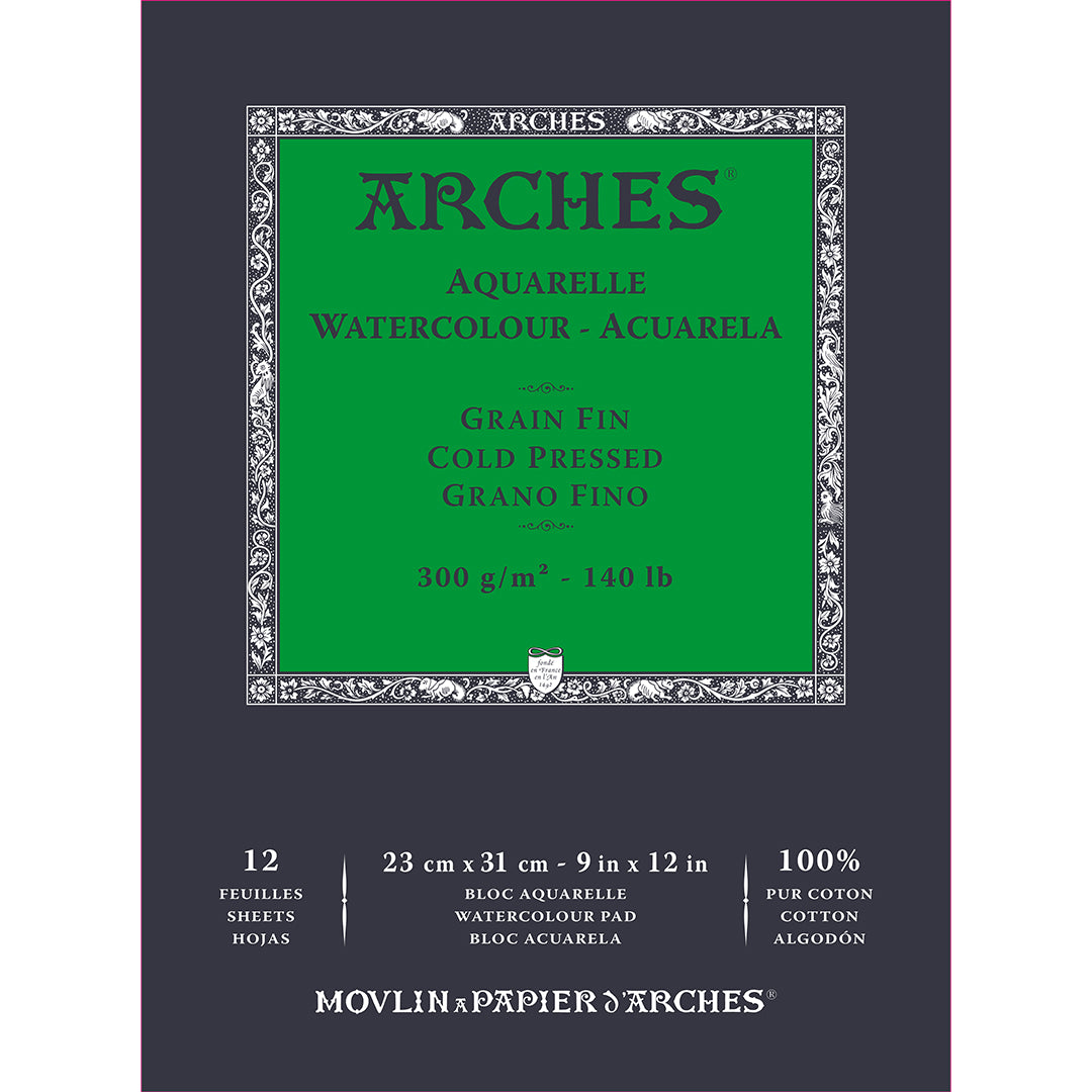 Arches Aquarelle Cold Pressed Watercolor Paper Pad 23 x 31 Inches - 100% Cotton Natural White for Professional Artists | Perfect for Landscape, Portrait & Still Life Painting