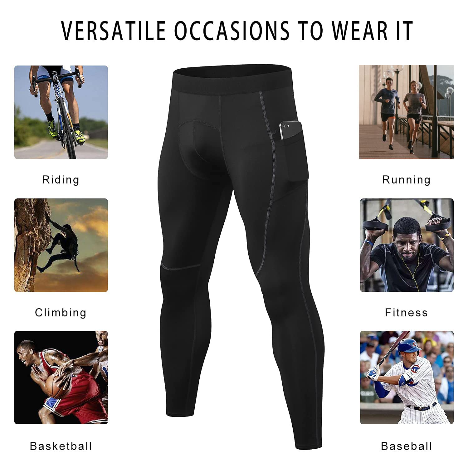 LANBAOSI Men's Compression Pants with Pockets - 2 Pack Workout Leggings, Running Tights for Men, Cool Dry Athletic Sports Gym Baselayer - Ideal for Running, Training & Outdoor Activities
