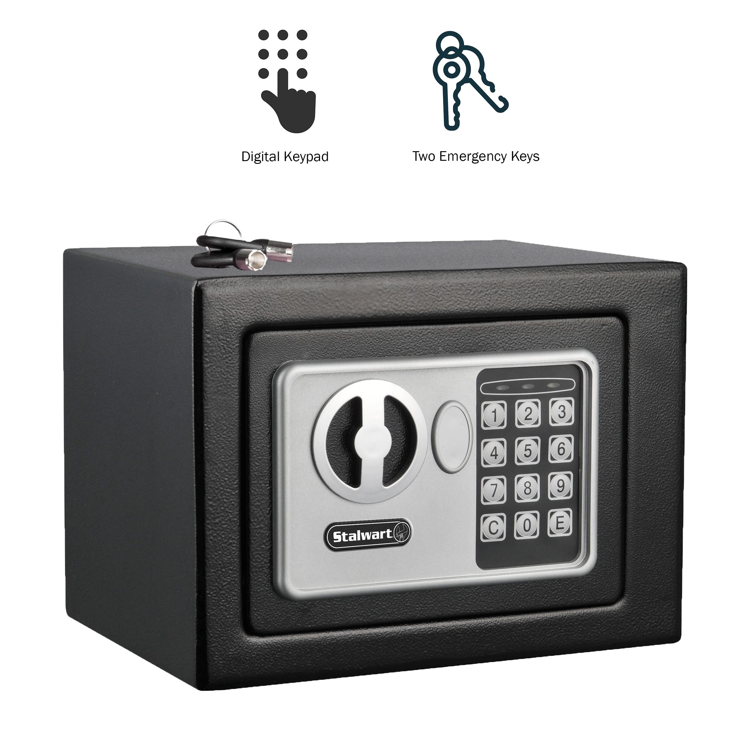 Stalwart Digital Security Box - Compact Steel Safe with Electronic Keypad & Combination Lock - Portable Money Safe for Cash, Jewelry & Valuables - Ideal for Home, Office or Travel Use (Black)