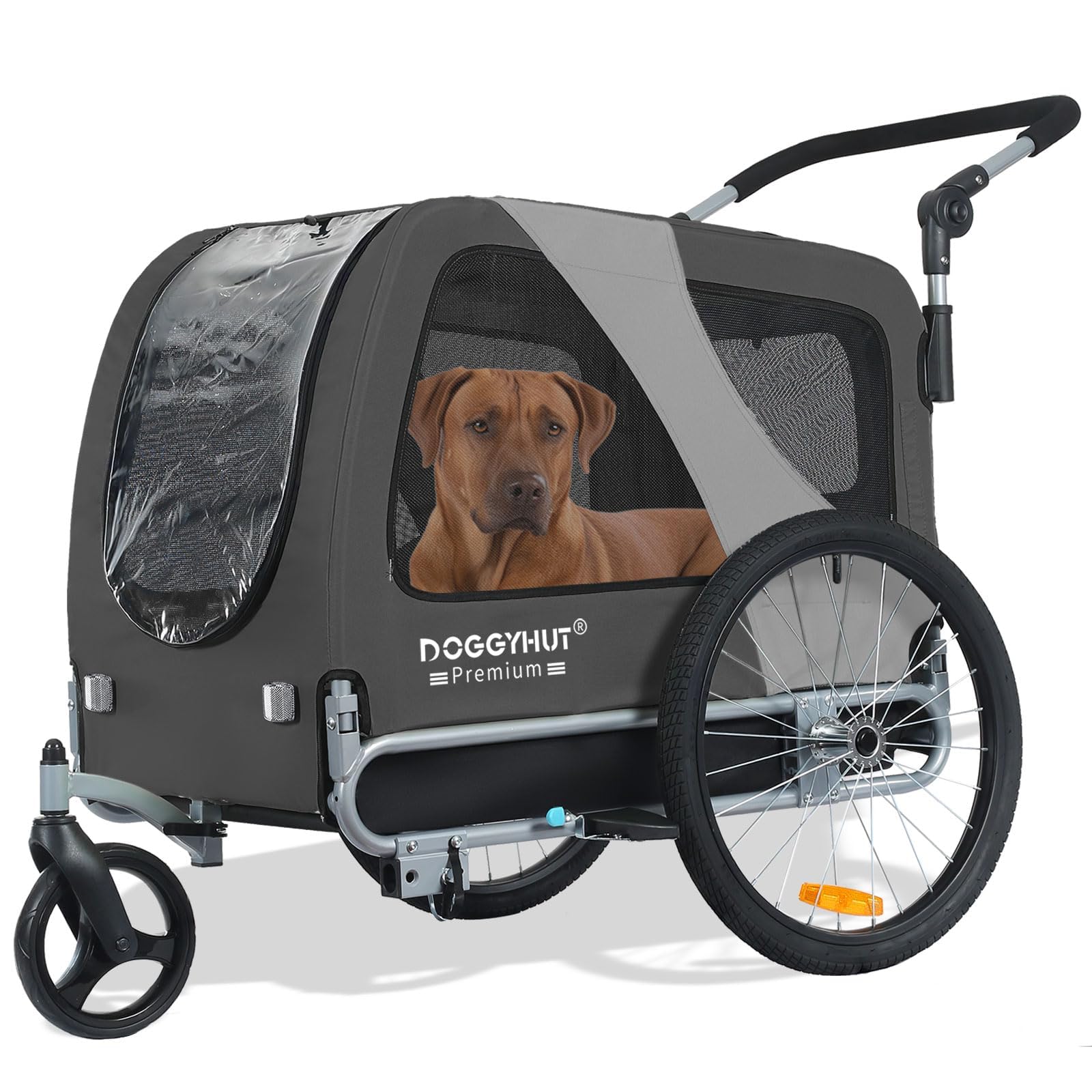 DOGGYHUT® Premium Large/XL Pet Bike Trailer & Stroller for Big Dogs - Heavy Duty Bicycle Carrier with Low Center Gravity, Parking Brakes & Easy Fold Frame - Perfect for Cycling, Jogging and Outdoor Adventures with Your Dog