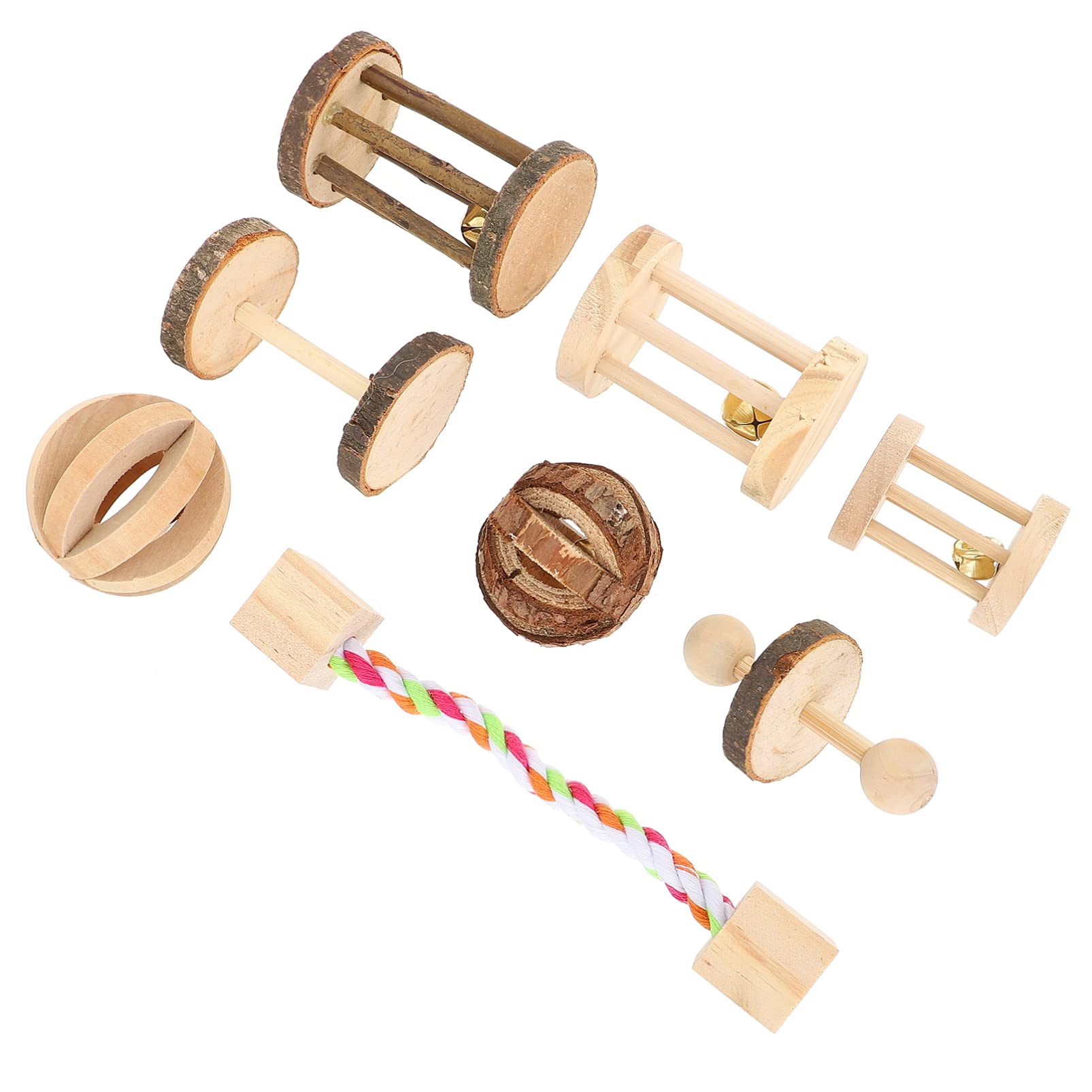 Balacoo 8PCS Natural Wood Hamster Chew Toys - Small Animal Teething Toys for Hamsters, Chinchillas & Rabbits - Wooden Play Hut & Running Cave for Pet Enrichment & Dental Health - Perfect for Cage Accessories & Playtime Fun
