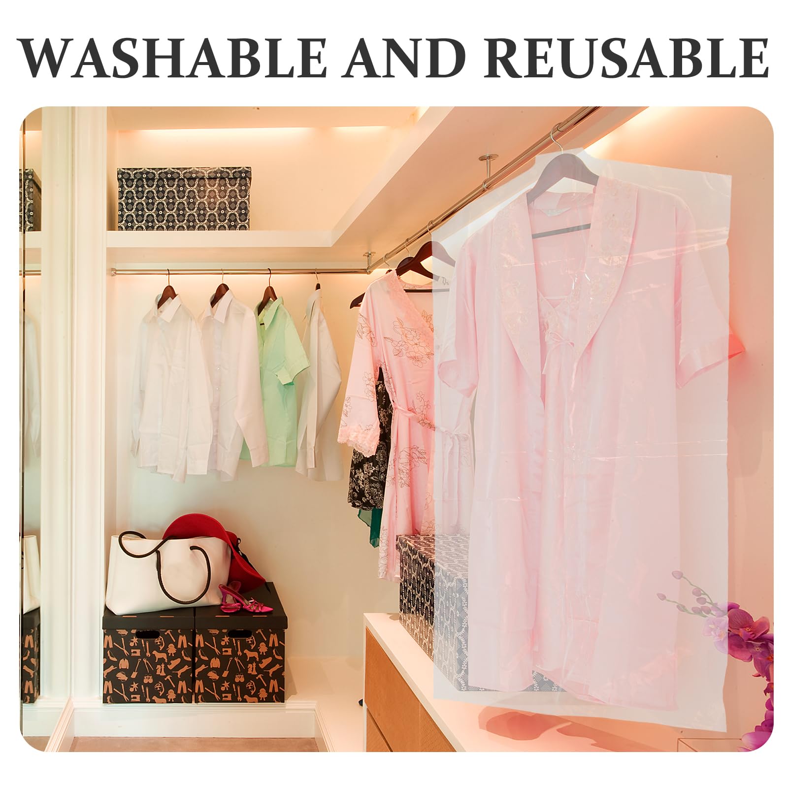 60PCS Clear Plastic Garment Bags for Hanging Clothes - Dry Cleaner & Travel Storage Covers | Perfect for Closet Organization, Moving & Suit Protection