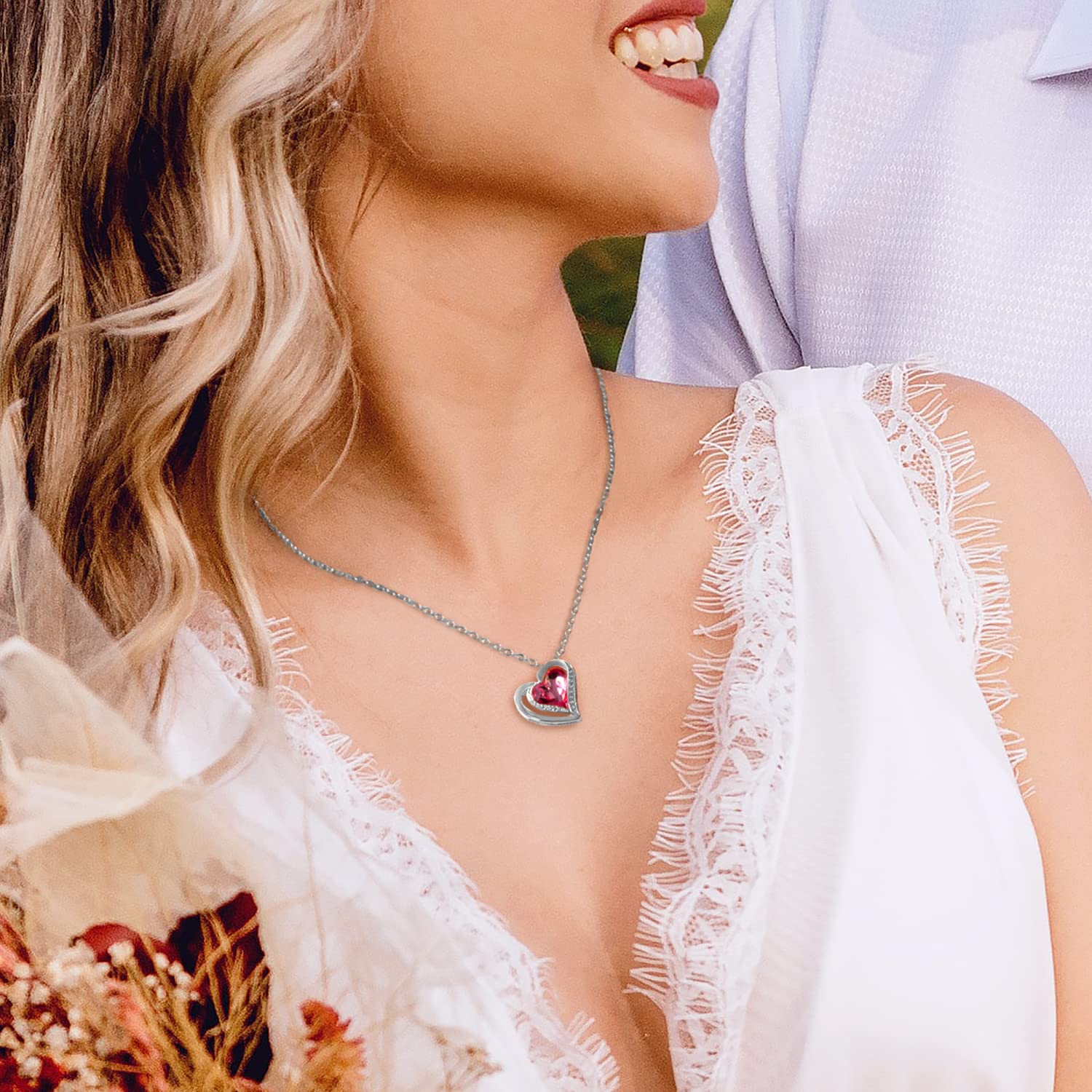 Beutirer 18K White/Rose Gold Plated Love Heart Pendant Necklace for Women - Adjustable Chain, Elegant Gift for Wife, Mom, Girlfriend - Perfect for Birthday, Anniversary, Valentine's Day & Everyday Wear