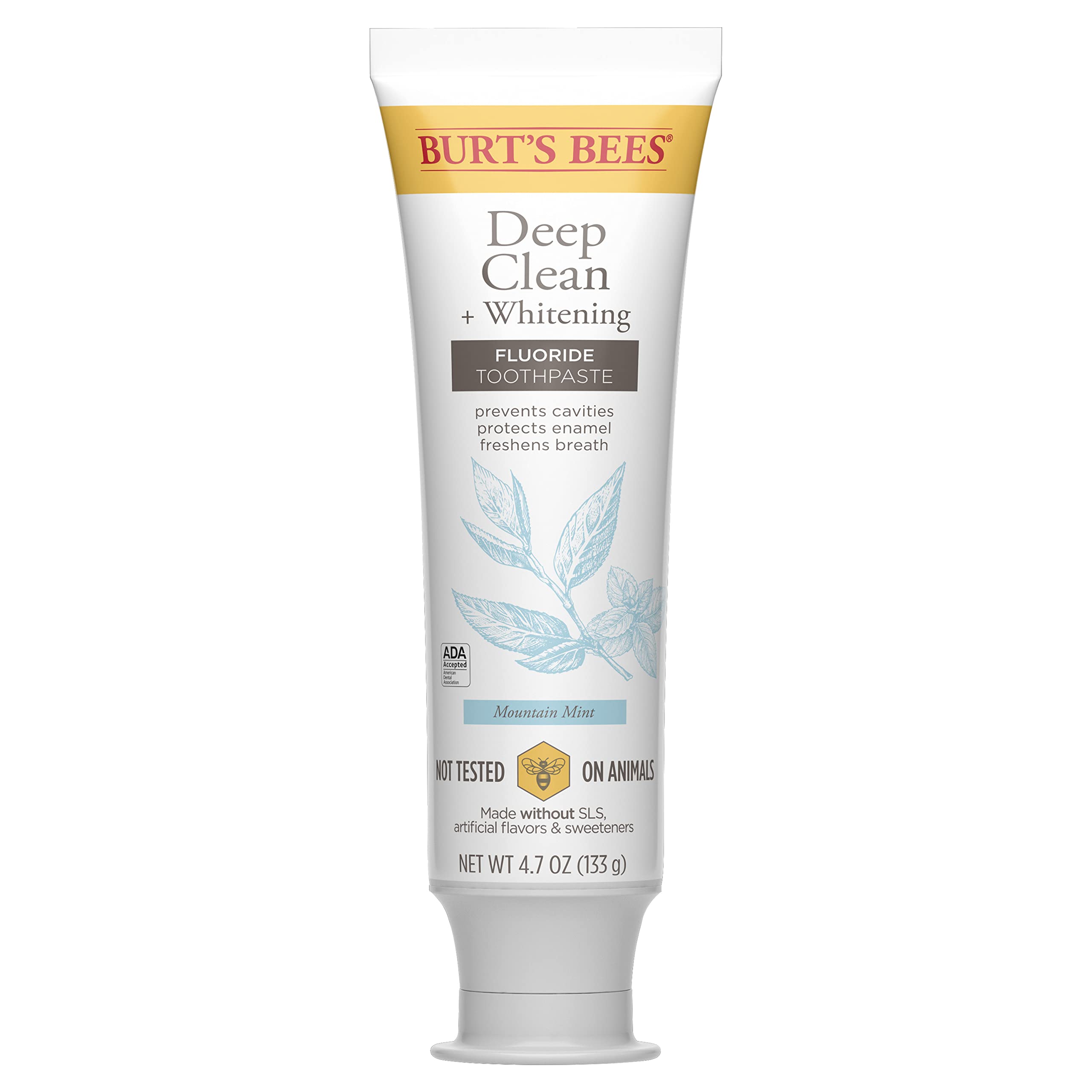 Burt's Bees Natural Fluoride Toothpaste for Deep Clean & Whitening - Mountain Mint Flavor, 4.7 oz (Pack of 3) | Fresh Breath & Oral Care for Daily Use