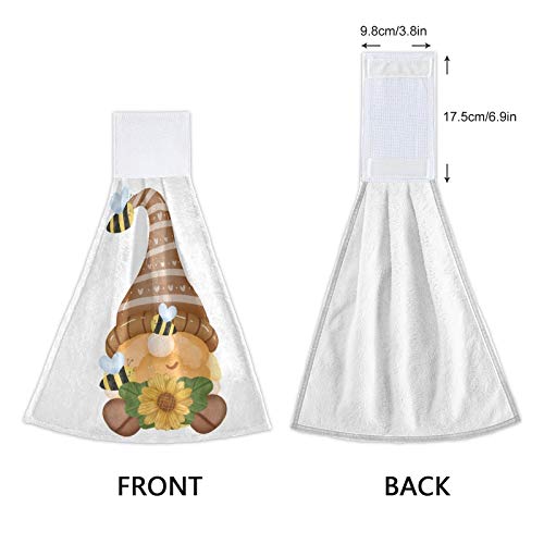 2PCS Sunflower Gnome Hanging Kitchen Towels - Summer Bee Dish Cloths with Loops, Soft Super Absorbent Hand Towels 12x17 Inch for Kitchen & Bathroom | Perfect for Drying Dishes, Decorating Farmhouse Kitchen & Guest Bathroom Essentials