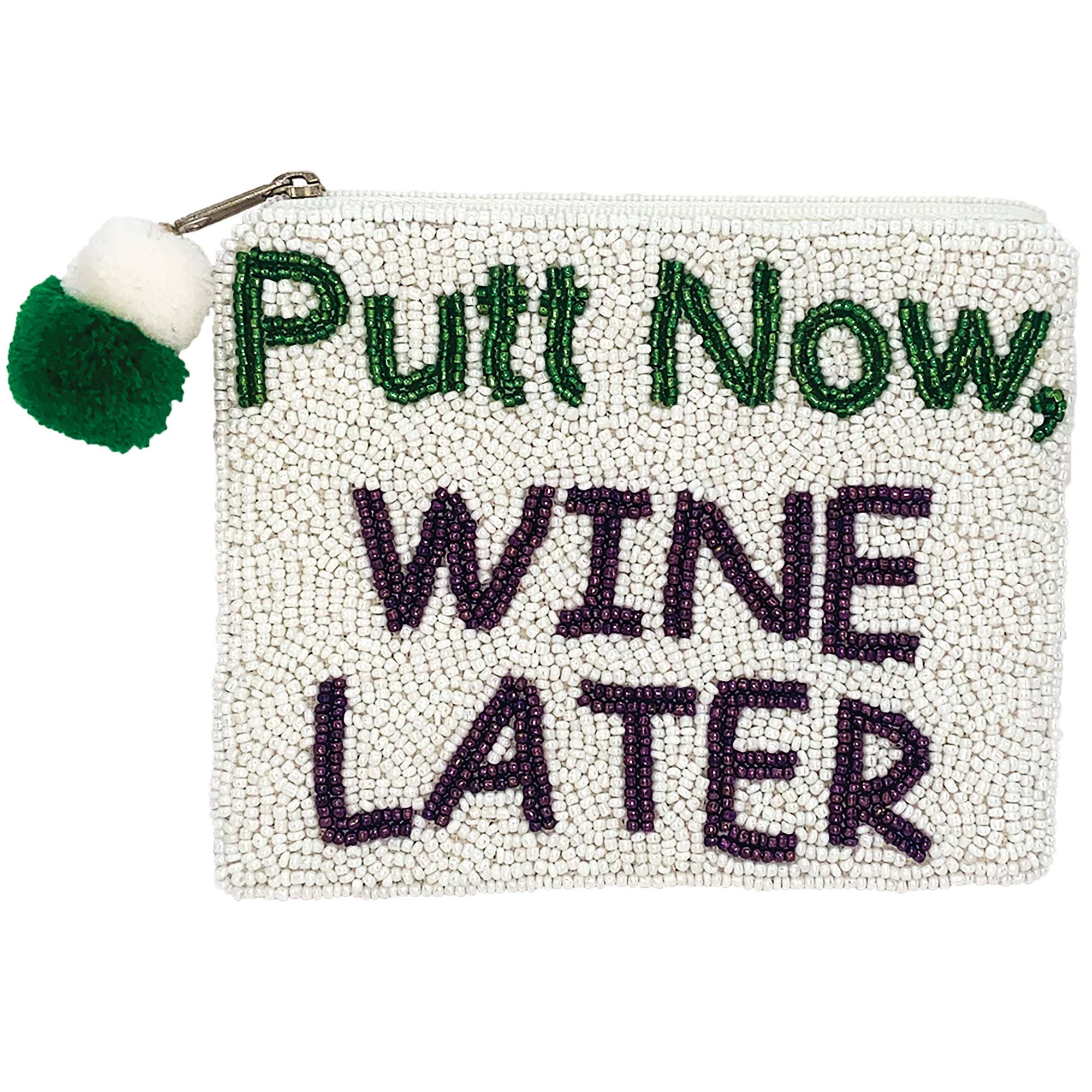 PUTT NOW WINE LATER Beaded Coin Purse - Stylish Golf Gift for Women | Perfect for Golf Outings & Wine Tasting Events