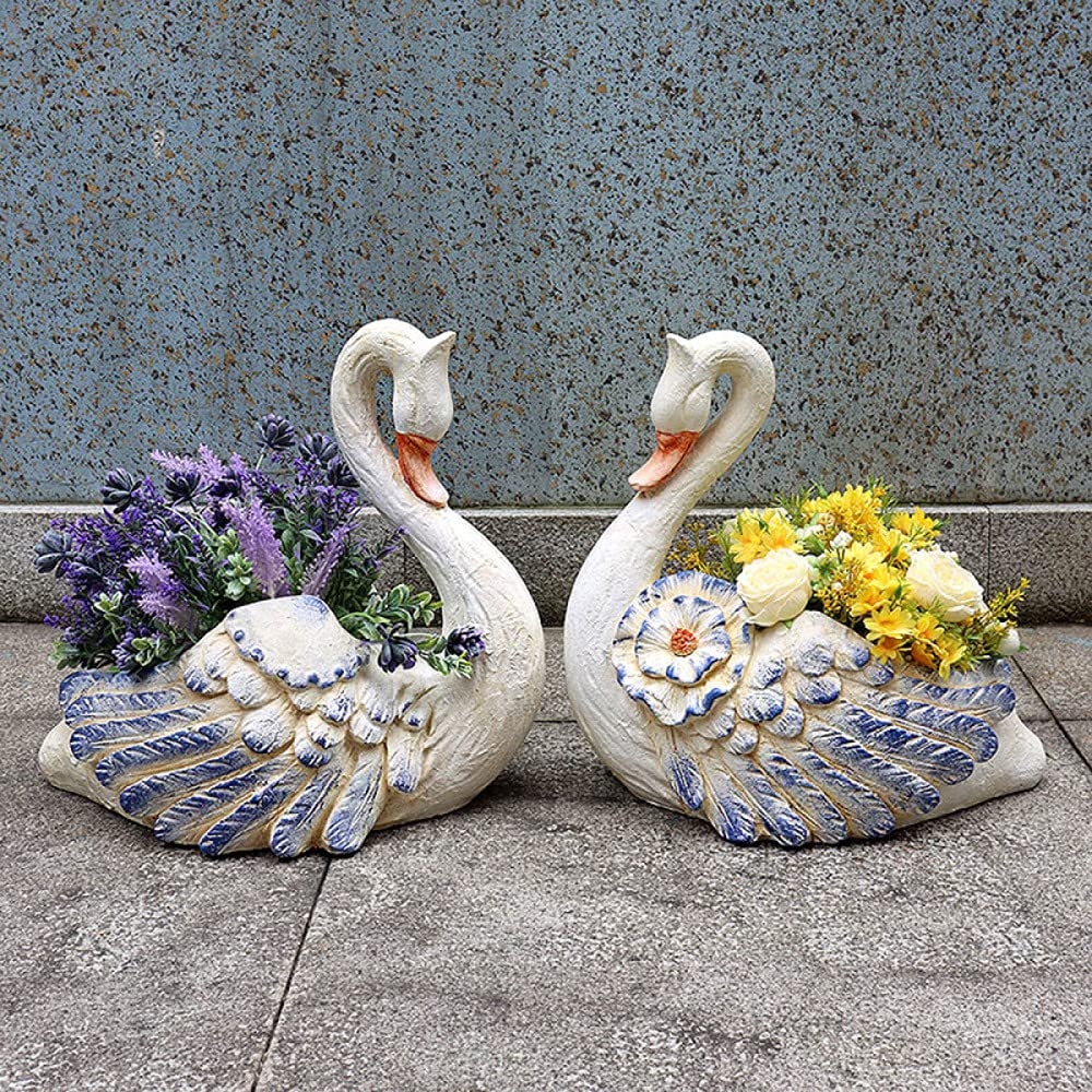 White Swan Garden Bird Statue - Elegant Outdoor Indoor Plant Pots with Drainage Holes | Home Garden Décor for Patio, Yard & Living Room | Perfect Flower Planter for Herbs, Succulents & Small Plants