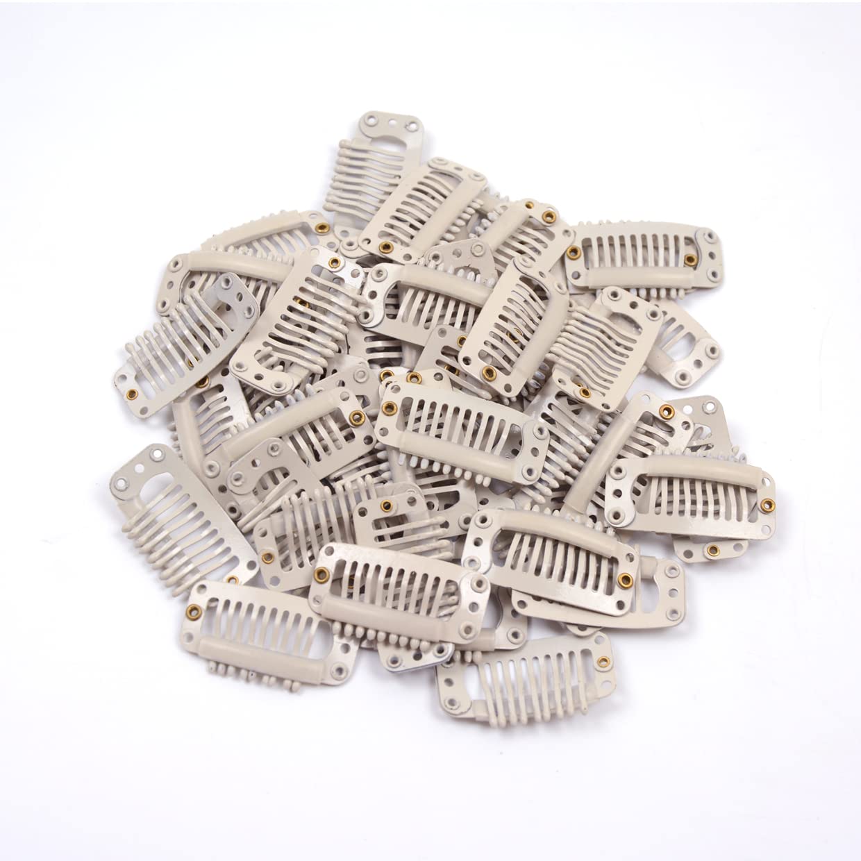 50 Pcs 32mm 9-Teeth Metal Snap Hair Extension Clips with Rubber Silicone Back - Blonde Wig Clips for Hairpieces, Weaves & DIY Styling - Perfect for Salon, Cosplay & Daily Hair Accessories