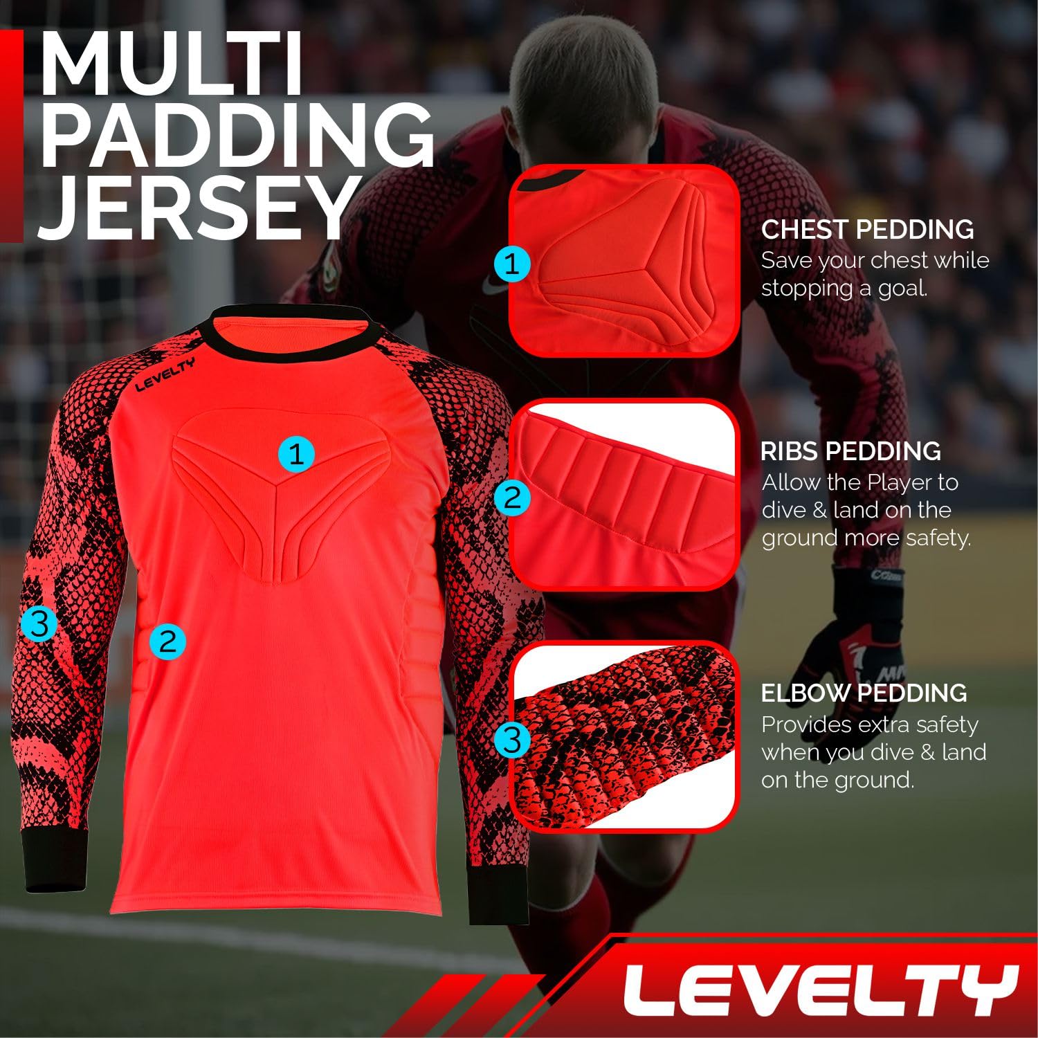 Breathable Multi-Padded Goalkeeper Jersey for Adults & Kids - Long Sleeve Goalie Soccer Shirt for Men & Youth - Perfect for Training, Matches & Outdoor Football Games