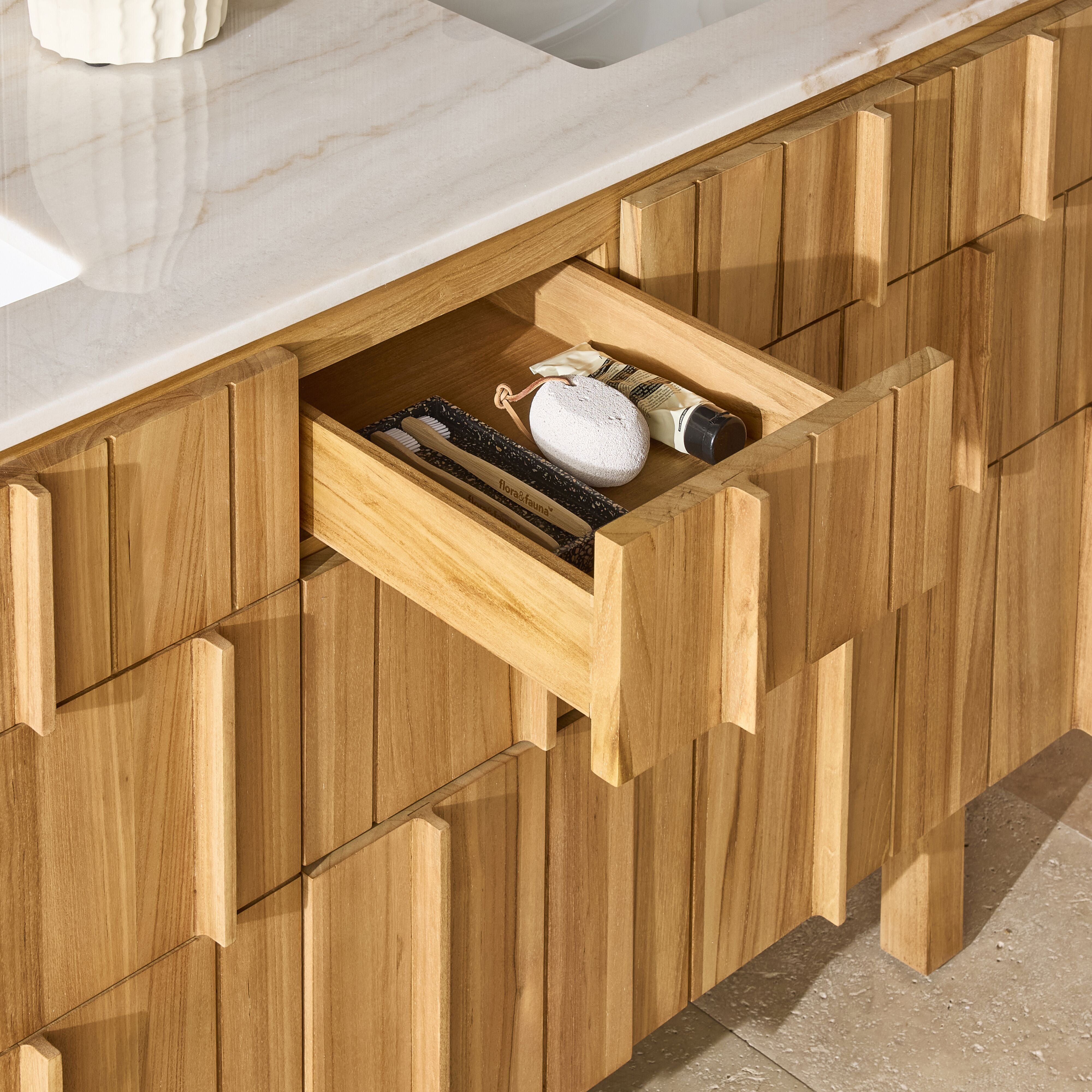 Premium Teak Double Bathroom Vanity with Stone Top - 1510mm Modern Bathroom Set for Master Bath & Guest Suite Renovation
