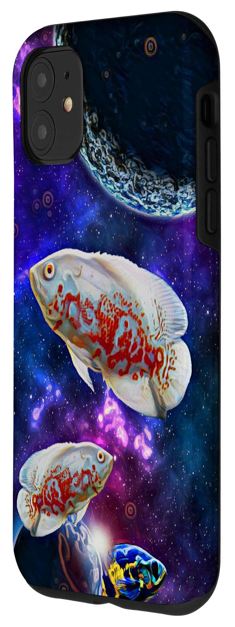 iPhone 11 Case - Oscar Cichlid Fish Planets Galaxy Monster Design for Aquarium Lovers | Protective Phone Cover for Daily Use, Travel & Gifts