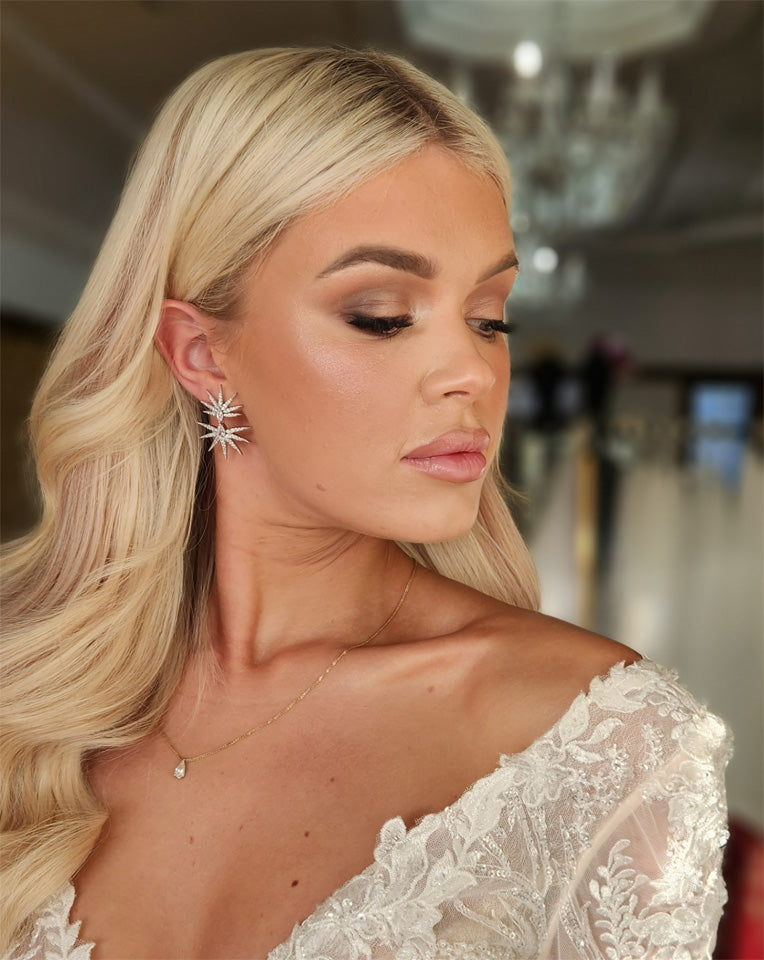 Elegant Wedding Earrings - Cosmic Art Deco Star Design Inspired by Orion | Stephanie Browne Jewelry for Brides & Special Occasions