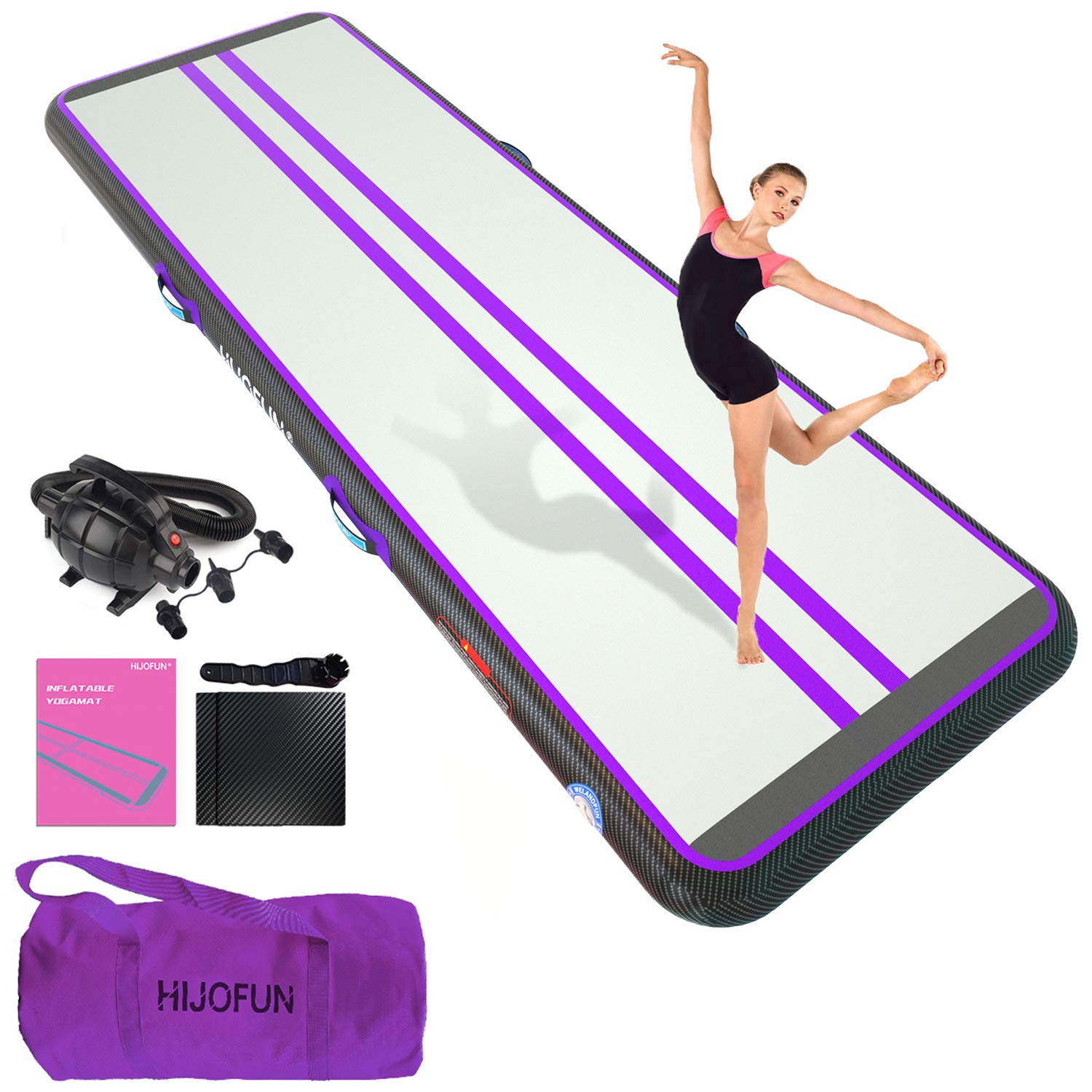 Premium Inflatable Gymnastics Air Mat - 6.6ft to 26ft Tumble Track Training Mats (4/8 inches Thick, 3.3ft/6.6ft Wide) for Kids, Home, Gym & Yoga Practice - Includes Pump for Easy Setup - Perfect for Tumbling, Cheerleading & Fitness Training
