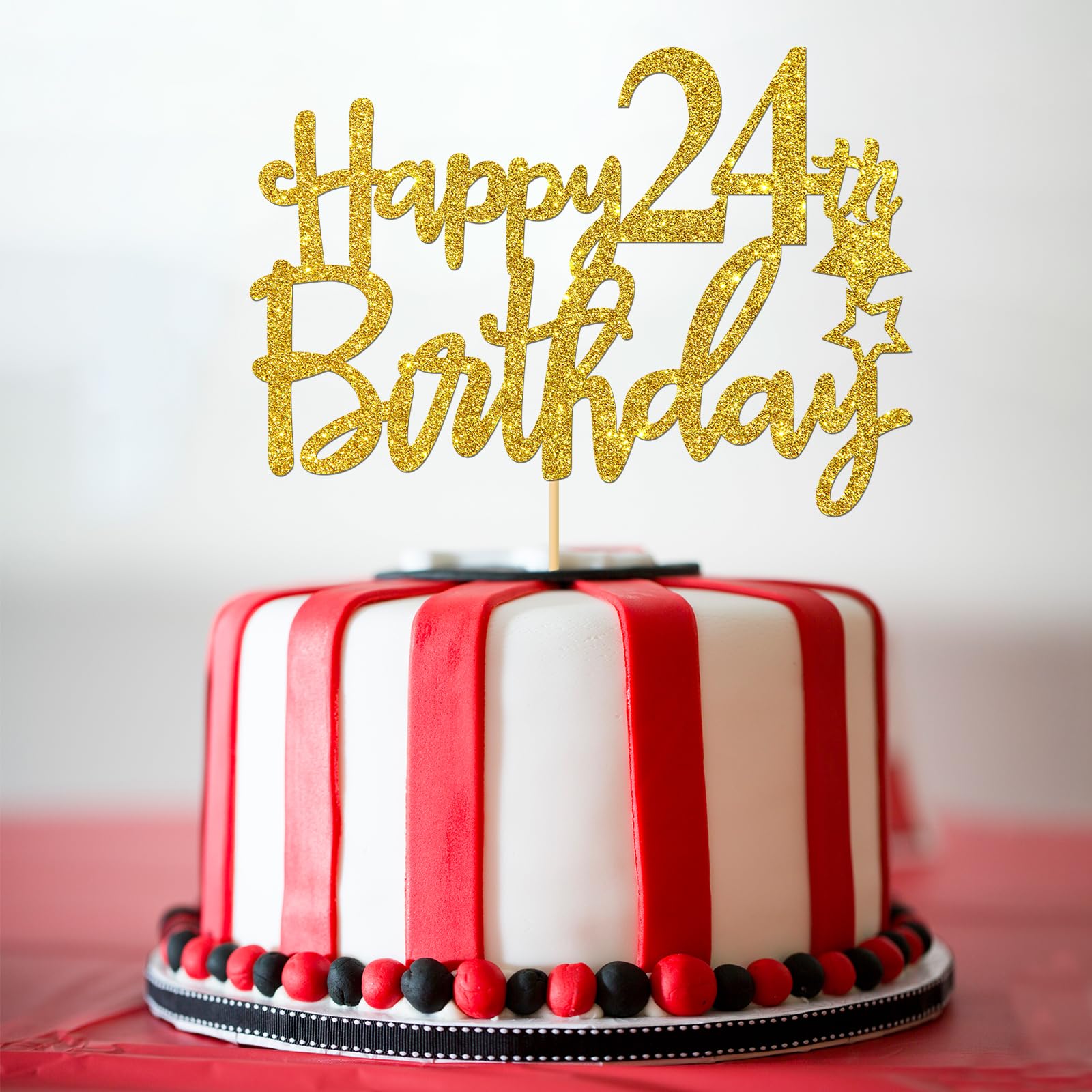 24th Birthday Cake Topper - Gold Glitter 'Cheers to 24 Years' Sign for Cake Decorations | Perfect for 24th Birthday Parties, Milestone Celebrations & Festive Dessert Displays