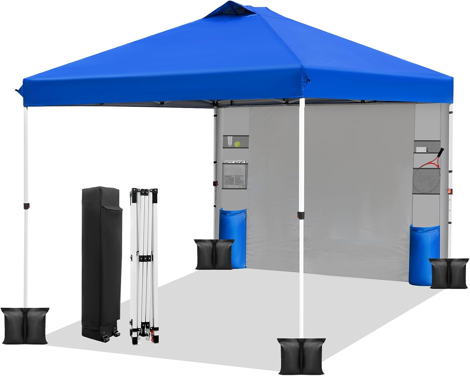 WEIZE 10x10 Pop Up Canopy Tent - Instant One-Button Setup Gazebo with Adjustable Height, 1 Sidewall & 6 Storage Pockets | Includes 4 Weight Bags | Portable Sun Shelter for Outdoor Events, Beach Parties, Camping & Backyard Gatherings | Blue