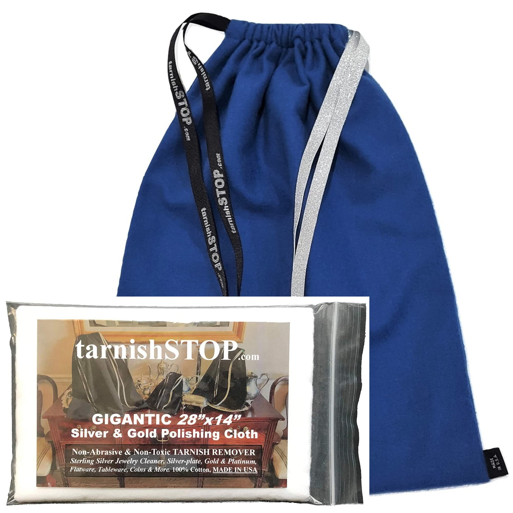 Anti-Tarnish Silver Storage & Polishing Kit - 3 USA-Made Prevention Cloth Bags (Small/Medium/Large) + 1 Gigantic Polishing Cloth for Sterling Silver & Silverplate - Jewelry Cleaning & Protection for Necklaces, Rings & Tableware