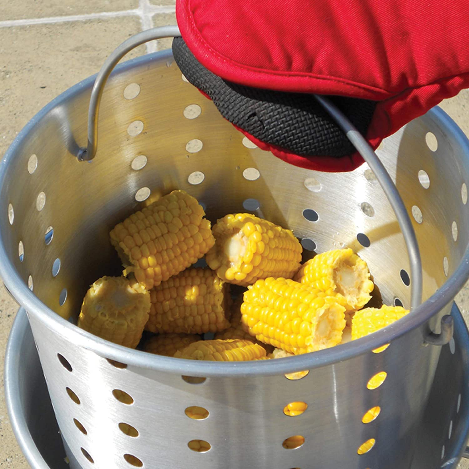 King Kooker KK32A Aluminum Outdoor Steaming and Boiling Pot Set - Silver | Perfect for Camping, Backyard BBQs, and Seafood Boils