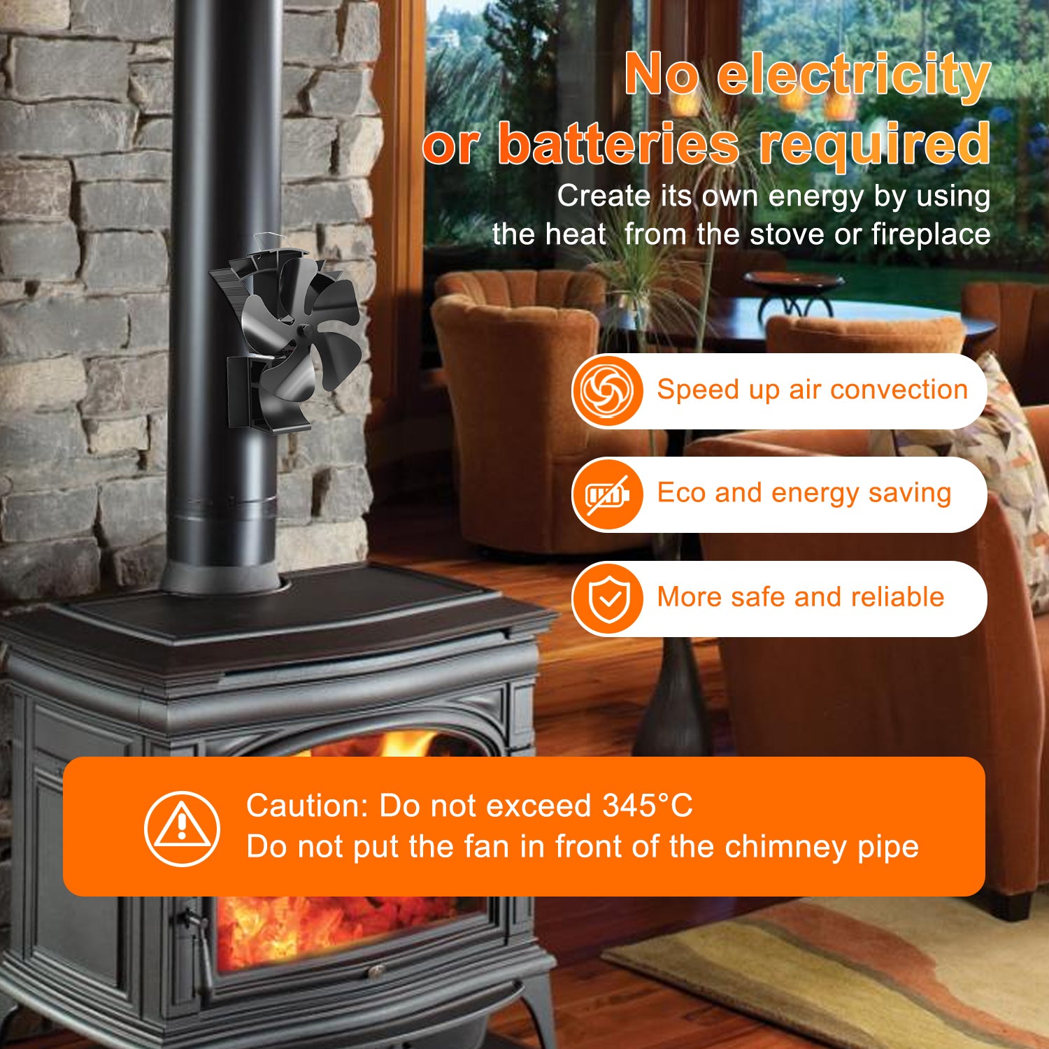 **VODA Magnetic 5-Blade Wood Stove Chimney Fan – 3-in-1 Adjustable Stove Fan for Efficient Heat Distribution | Perfect for Fireplace, Wood Stove & Pellet Stove Heating**