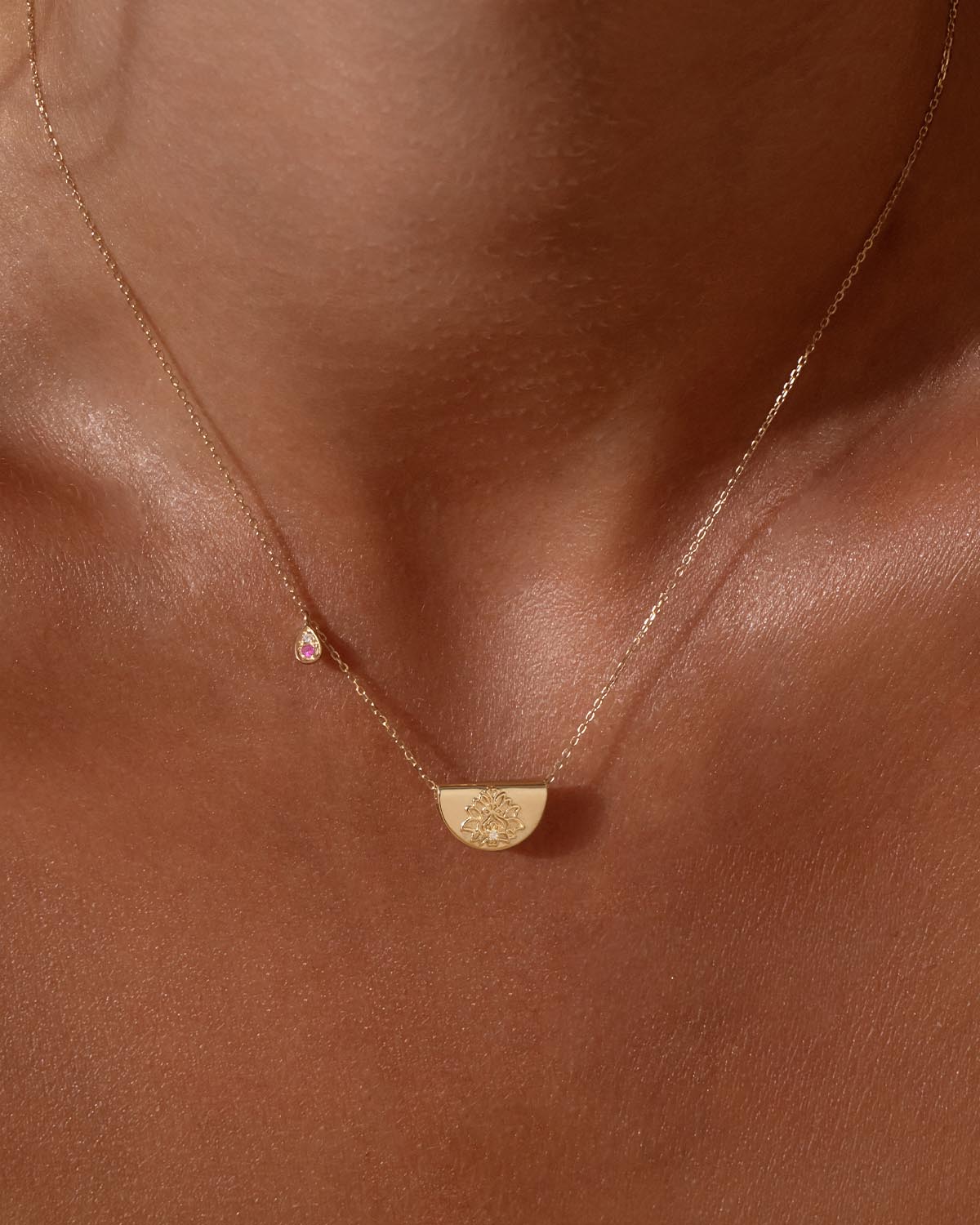 14K Solid Gold Lotus Birthstone Diamond Necklace with July Ruby - Elegant Jewelry Gift for Women, Perfect for Birthdays, Anniversaries & Special Occasions