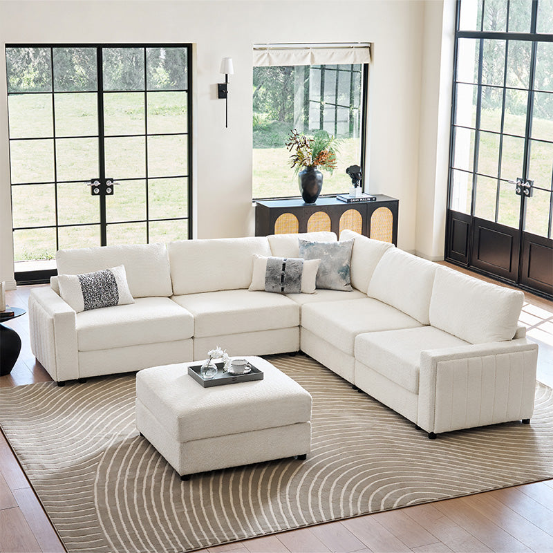 Aeris Modern Curved Sectional Sofa Set - L-Shaped Couch with Ottoman for Living Room, Lounge & Entertainment Spaces | Contemporary Fabric Upholstery, Comfortable Seating for Family & Guests