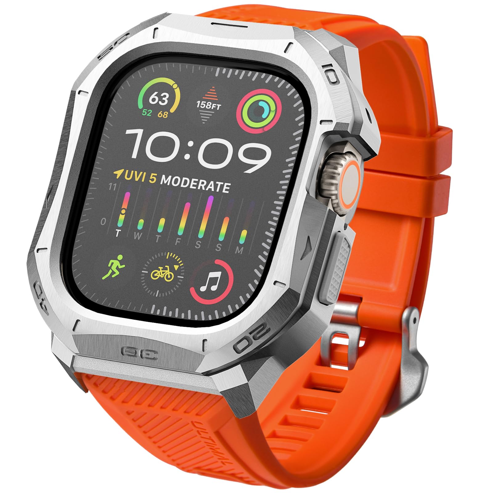 Premium ULTIMAL Adjustable Metal Band for Apple Watch Ultra 2/1 & Series 4-9/SE/SE2 (49mm/45mm/44mm) - Heavy Duty Stainless Steel Bumper Case, Rugged Sports Strap for Gym, Outdoor & Everyday Wear