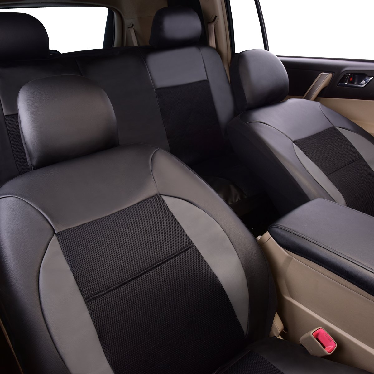 Premium Luxury Leather Air Mesh Car Seat Covers Full Set - Breathable Universal Fit for Sedan, SUV & Truck - 5mm Composite Sponge & Airbag Compatible (Black) | Perfect for Daily Commute, Road Trips & Hot Weather Driving