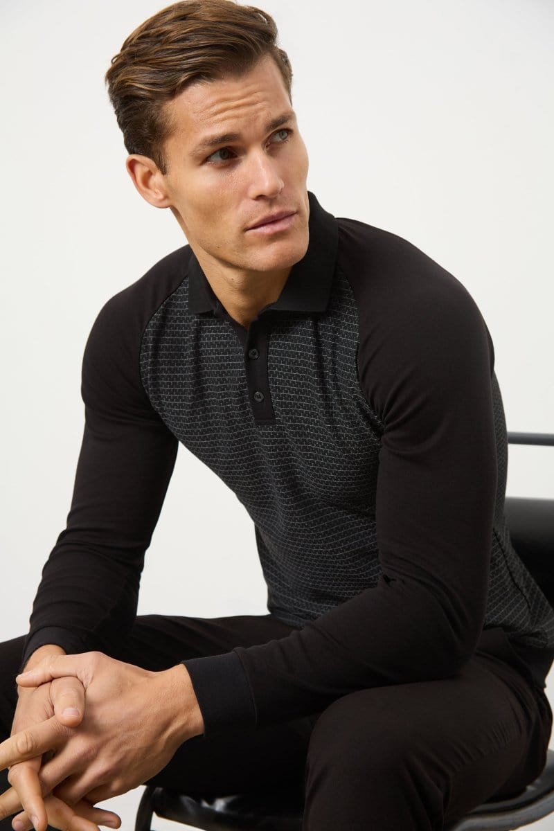 Geo Polo Shirt for Men - Classic Black Cotton Casual Shirt | Perfect for Golf, Office & Everyday Wear