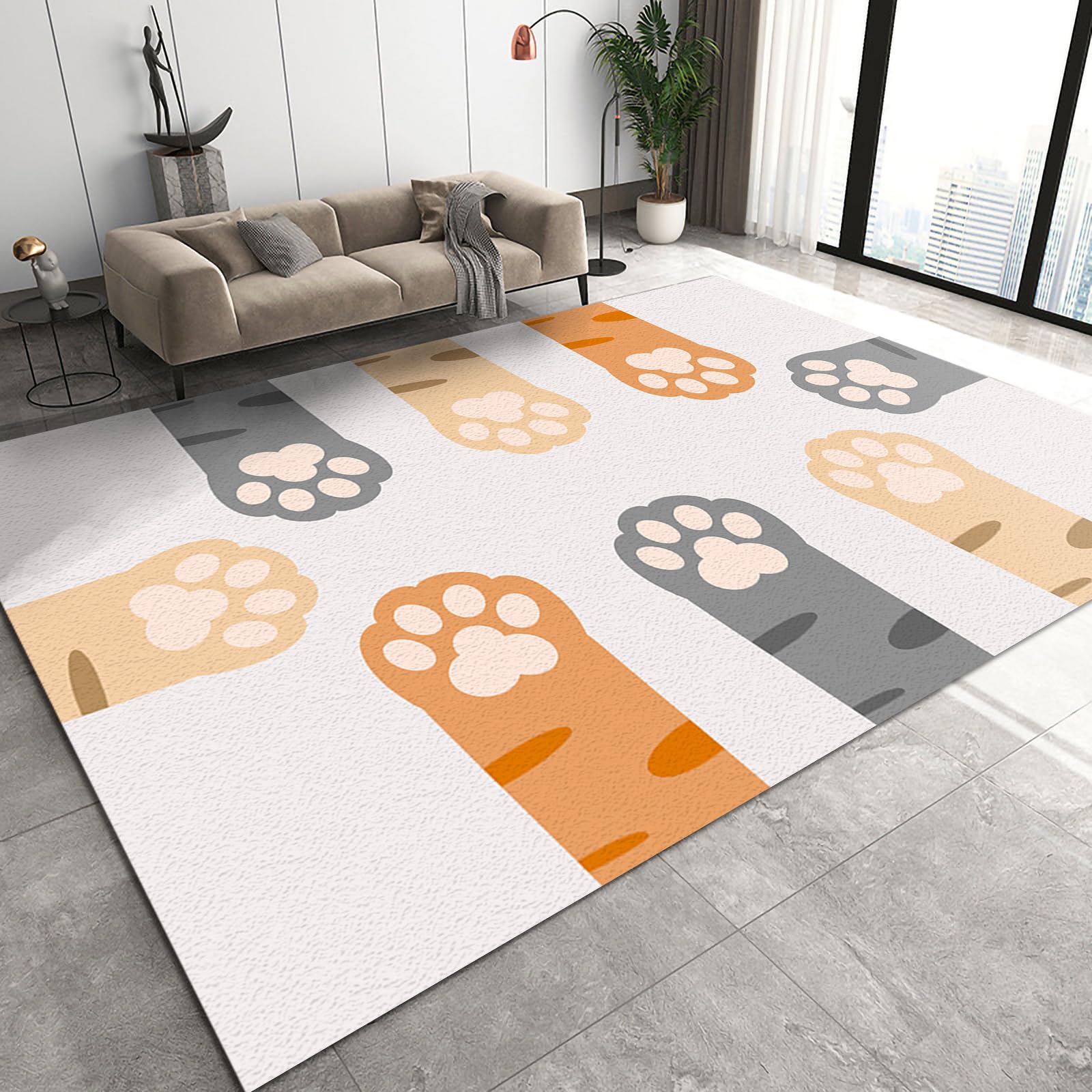 6x8ft Large Non-Slip Area Rug with Cute Cat Paw Prints - Soft Kids Nursery Rug for Classroom, Playroom & Teen Boys Bedroom Decor - Durable Floor Mat for Home, Lounge & Daycare Use