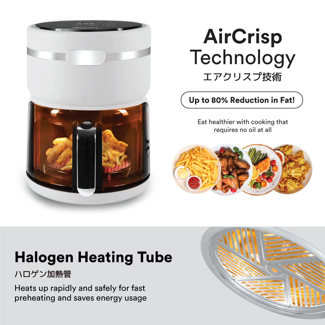 Toyomi 3.5L ClearView Air Fryer AFG 7126 - Digital Electric Hot Air Fryer with Transparent Window, 8 Presets & 60-Min Timer for Healthy Cooking - Perfect for Family Meals, Snacks & Party Foods