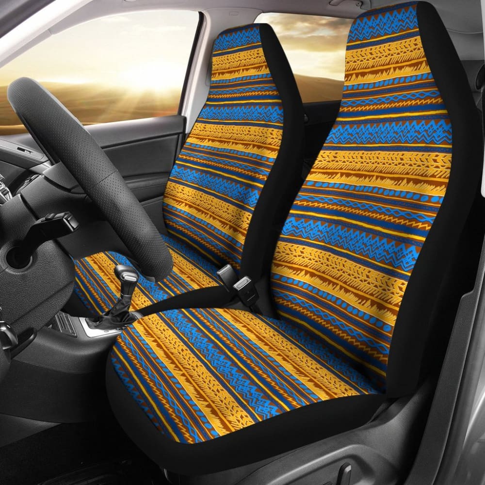 Premium Blue and Gold Aztec Print Car Seat Covers - Universal Fit for Cars, Trucks & SUVs - Stylish Protection for Road Trips, Commuting & Daily Driving