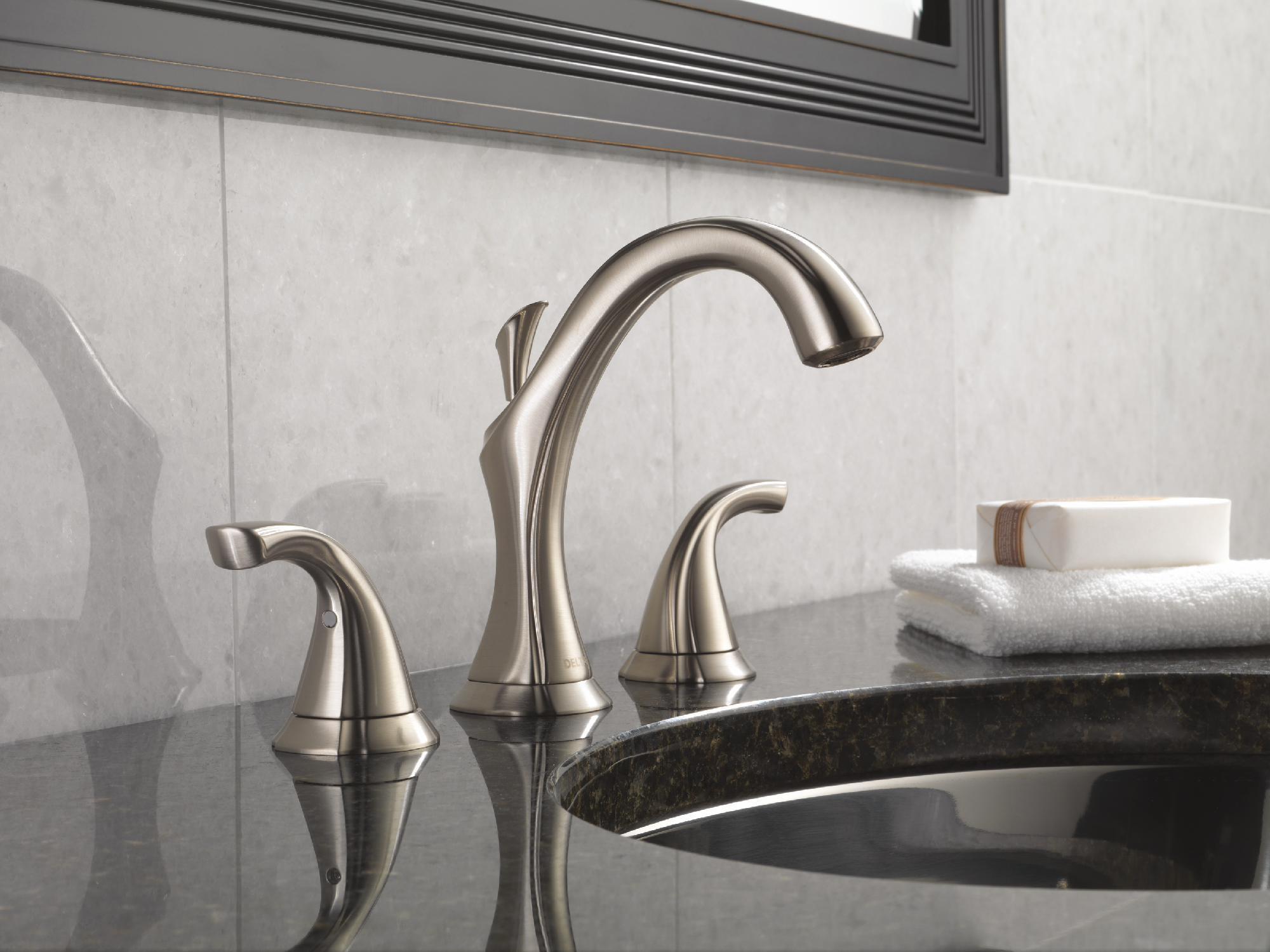Delta Addison Widespread Bathroom Faucet in Stainless Steel 3592LF - Modern Sink Faucet for Bathroom Vanity, Powder Room, and Guest Bath Installation