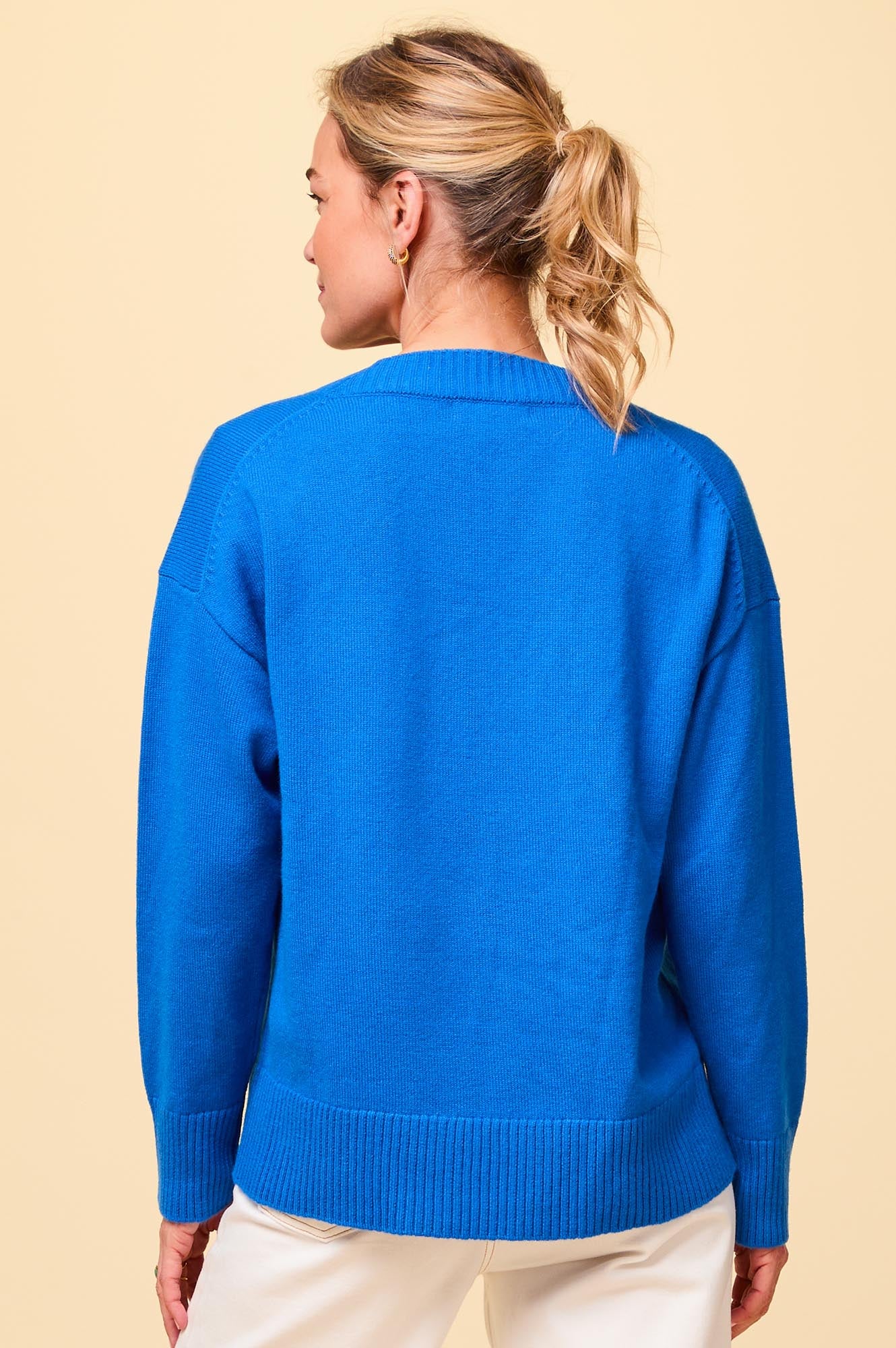 Premium Merino Wool Relaxed V-Neck Sweater for Women | Soft & Comfortable Blue Pullover | Perfect for Casual Wear, Office & Winter Outfits