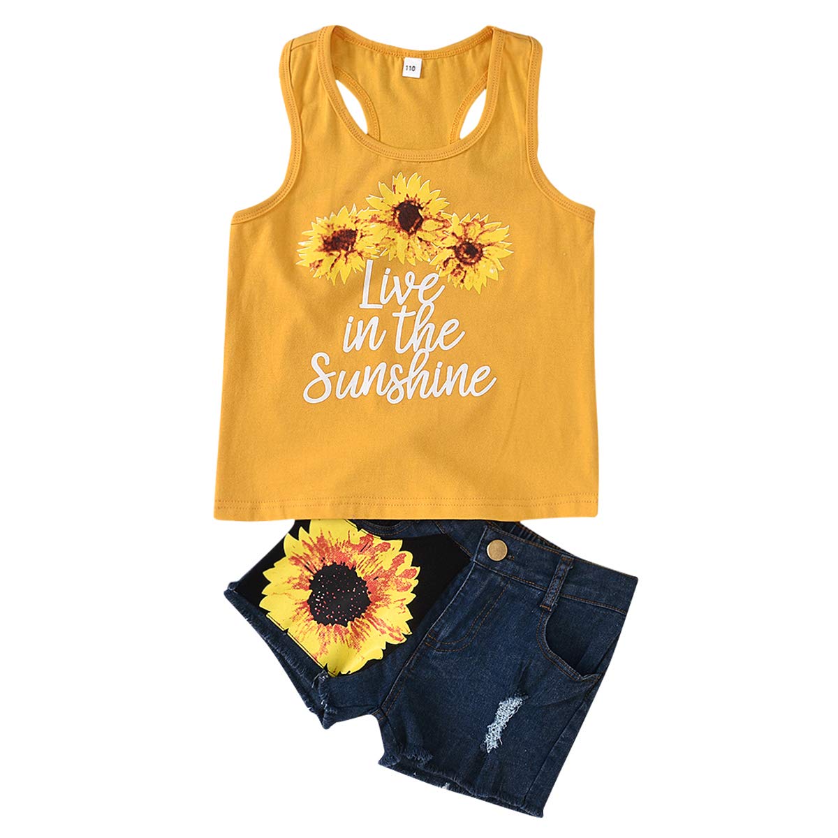Camidy 1-8T Toddler Girl Summer Outfit Set - Sleeveless Vest Top + Floral Denim Shorts | Playtime & Casual Wear