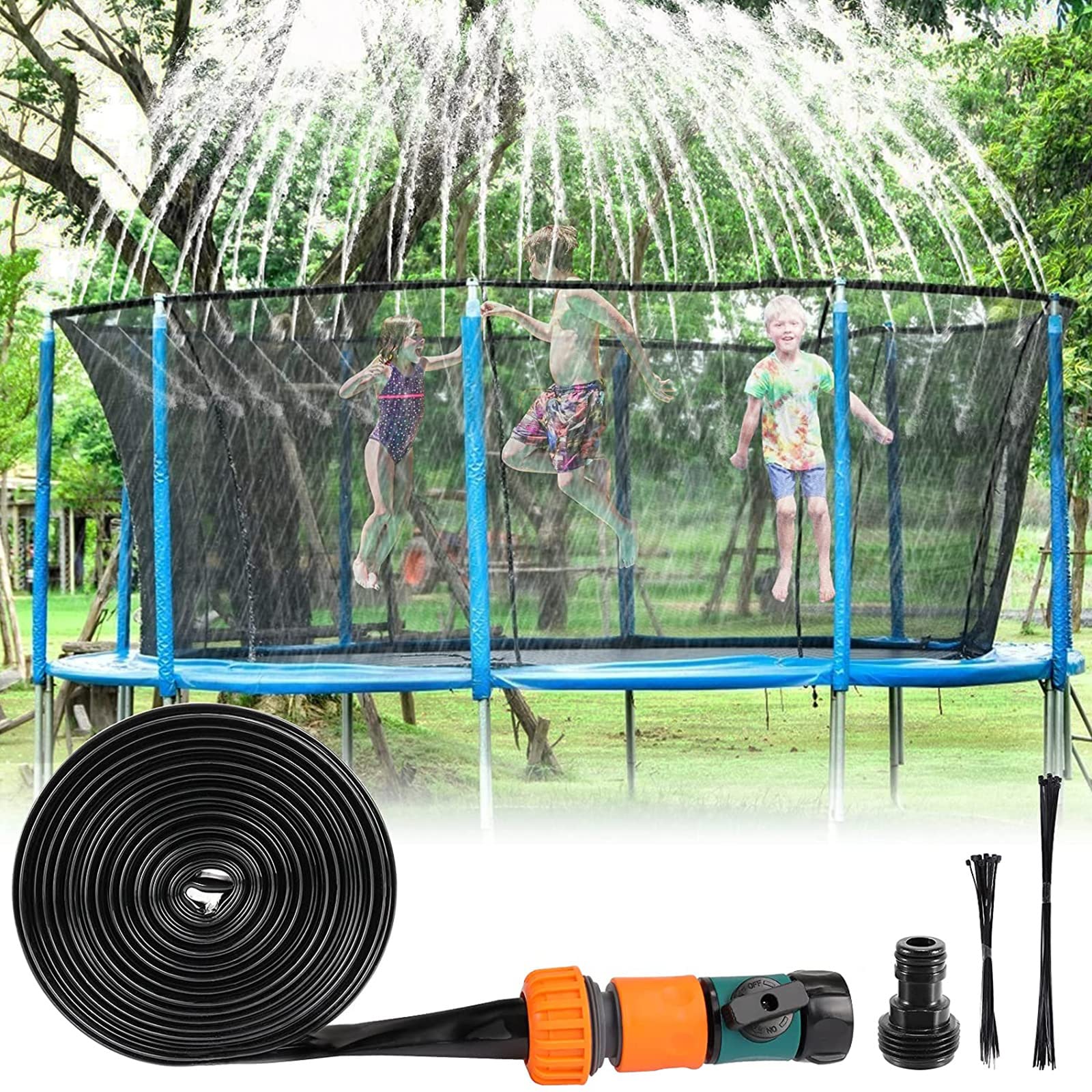 **Outdoor Trampoline Sprinkler for Kids & Adults - Summer Water Play Sprinkler with Hose, Backyard Water Park Fun for Family & Friends - Perfect for Pool Parties, BBQs, and Outdoor Summer Activities**