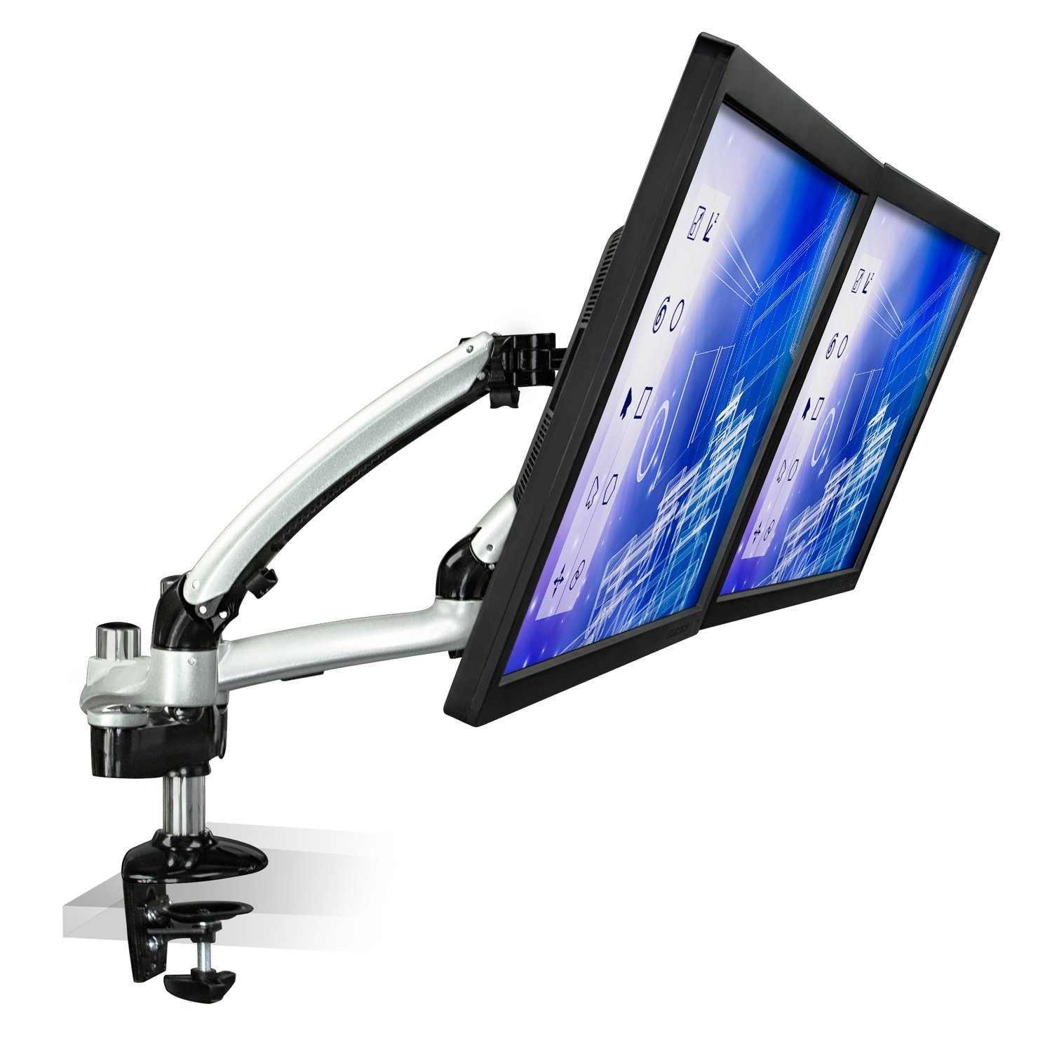 Mount-It! MI-4PC312S Dual Monitor Stand for 13-30 Inch LCD LED Computer Screens - Height Adjustable Full Motion Gas Spring Arm with 36 lb Capacity - Perfect for Home Office, Gaming & Workspace Setup (Silver)