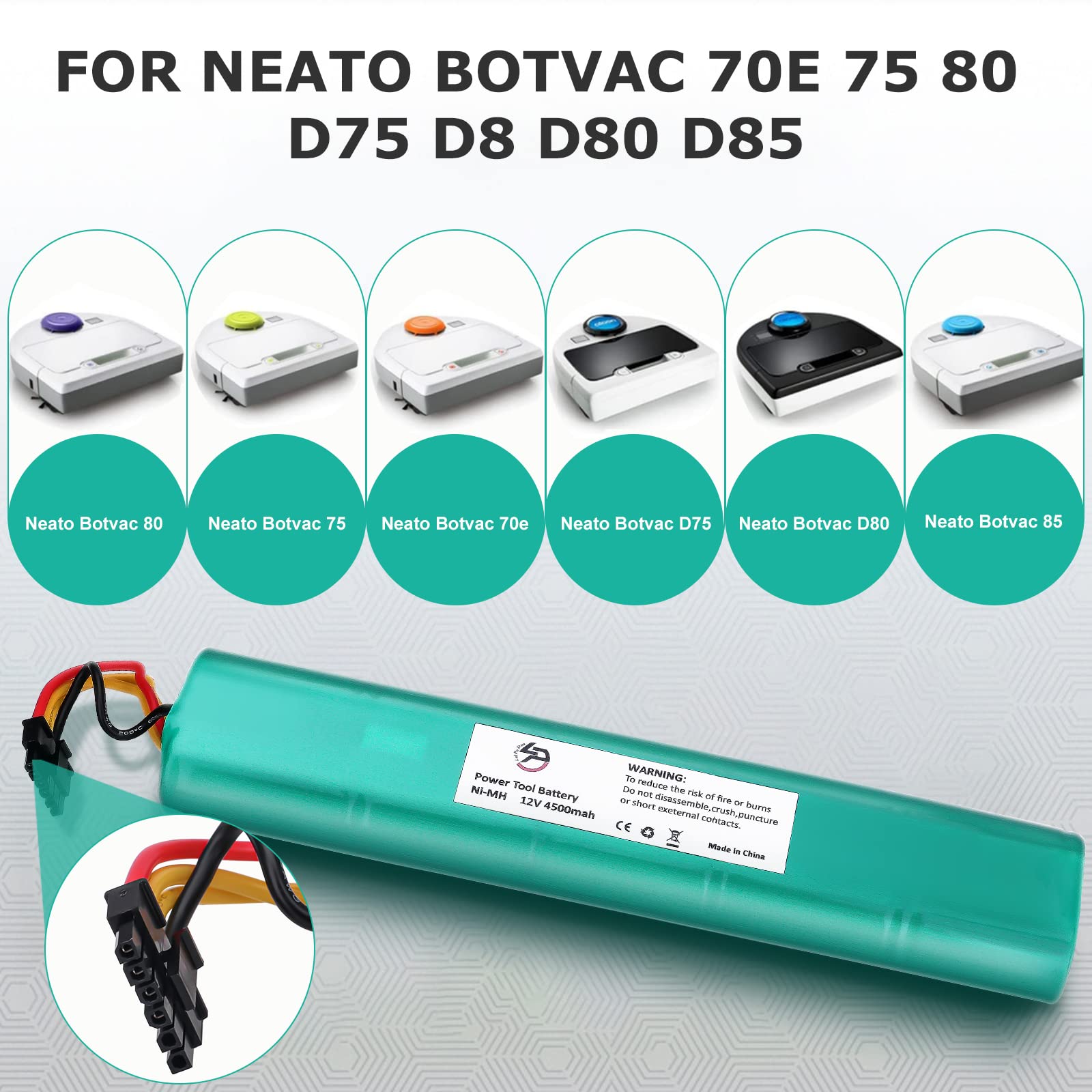 LouSdZoke 4500mAh 12V Ni-MH Rechargeable Battery Pack for Neato Botvac 70e/75 & D Series (D75/D80/D85) - Replacement for 945-0129 & 945-0174 - Long-Lasting Power for Smart Vacuum Cleaners