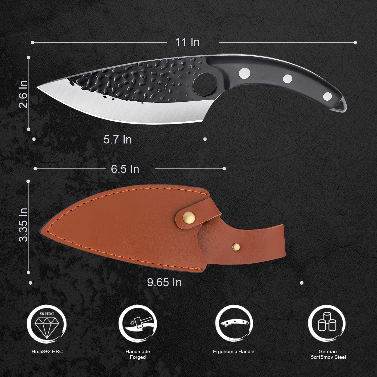 Premium Huusk Viking Knife - Japanese High Carbon Steel Full Tang Butcher & Boning Knife with Sheath - Professional Meat Cleaver for Home Kitchen, Camping & Outdoor Cooking - Perfect for BBQ, Hunting and Survival Gear