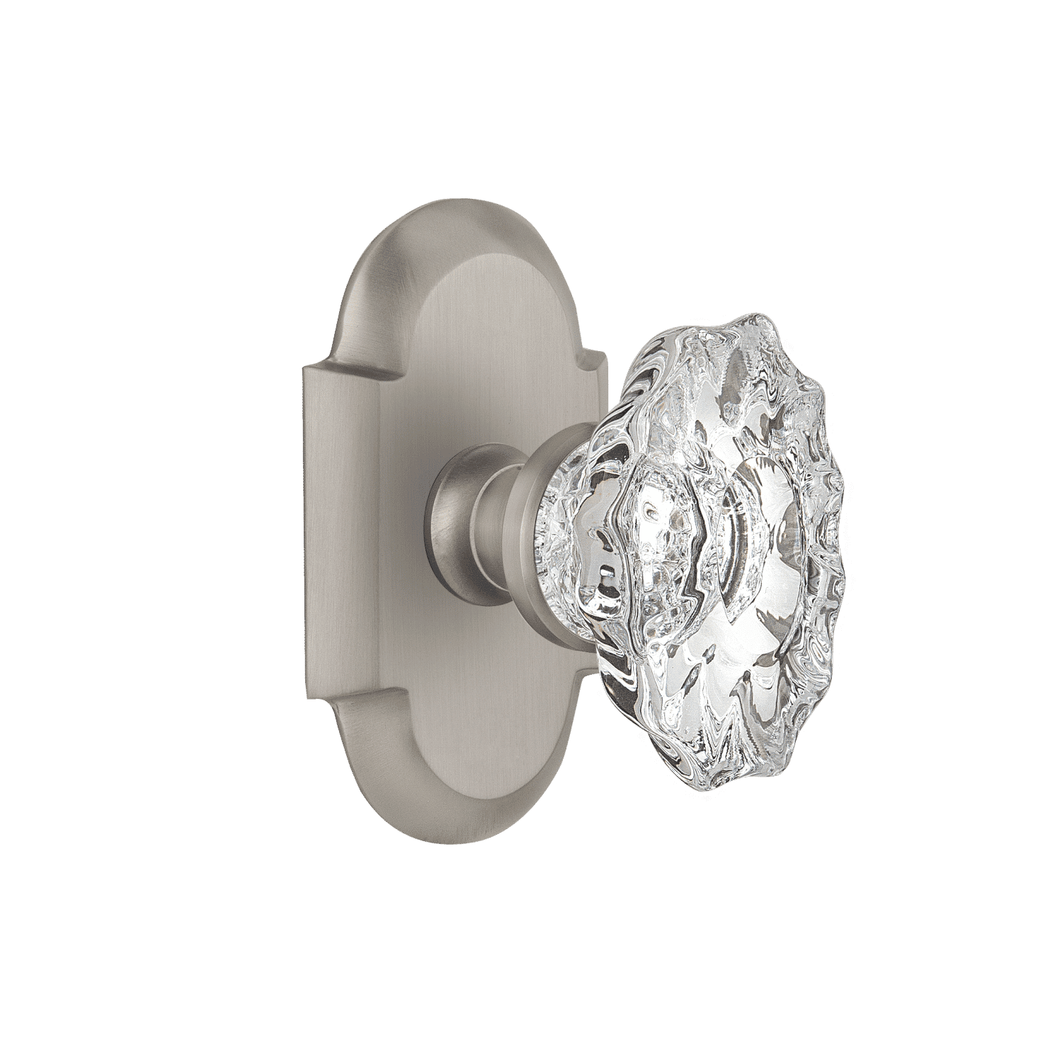 Cottage Short Plate with Chateau Knob in Satin Nickel - Vintage Style Cabinet Hardware for Kitchen & Bathroom Remodeling