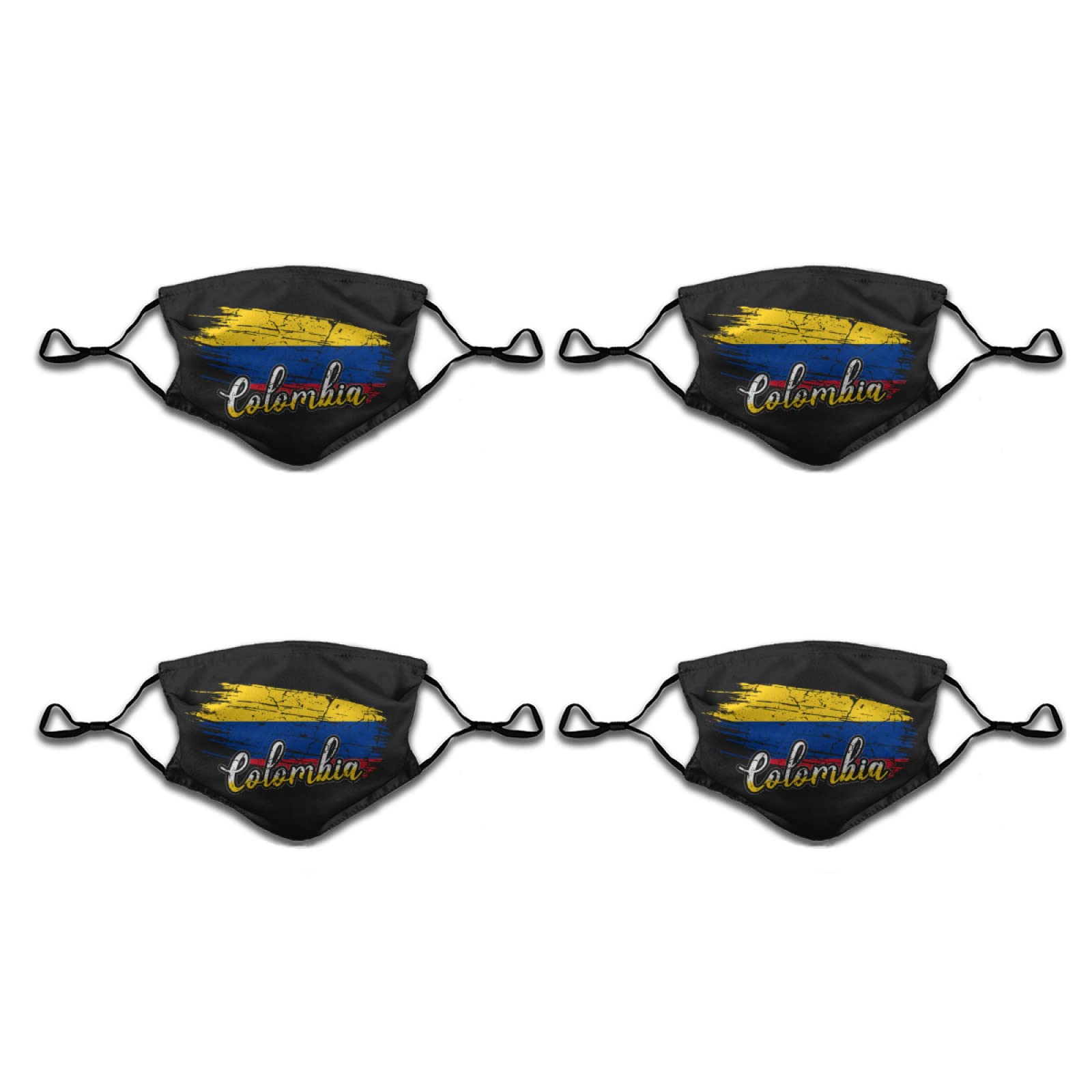 Vintage Colombian Flag Face Masks - 4 Pack Reusable Cloth Bandanas with 8 Filters for Adults & Kids | Unisex Fashion Accessory for Outdoor Activities, Travel & Sports