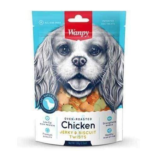 Premium Wanpy Oven Roasted Chicken & Biscuit Twists Dog Treats 100g - All-Natural Chewy Snacks for Small & Large Dogs - Perfect for Training Rewards & Dental Health Care
