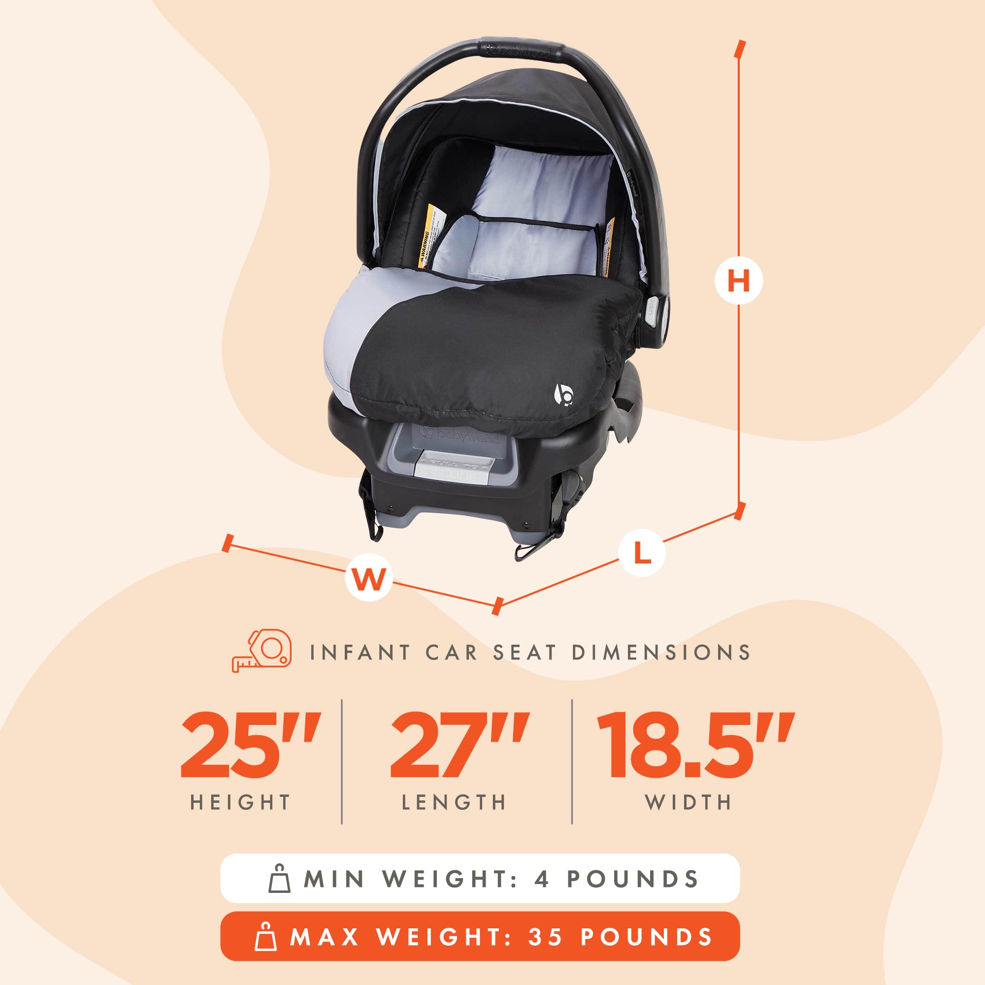 Baby Trend Ally Infant Car Seat Carrier Travel System - Safe & Comfortable for Babies Up to 35 lbs with 5-Point Harness & Cozy Cover - Perfect for Newborns, Travel, and Everyday Use (Stormy)