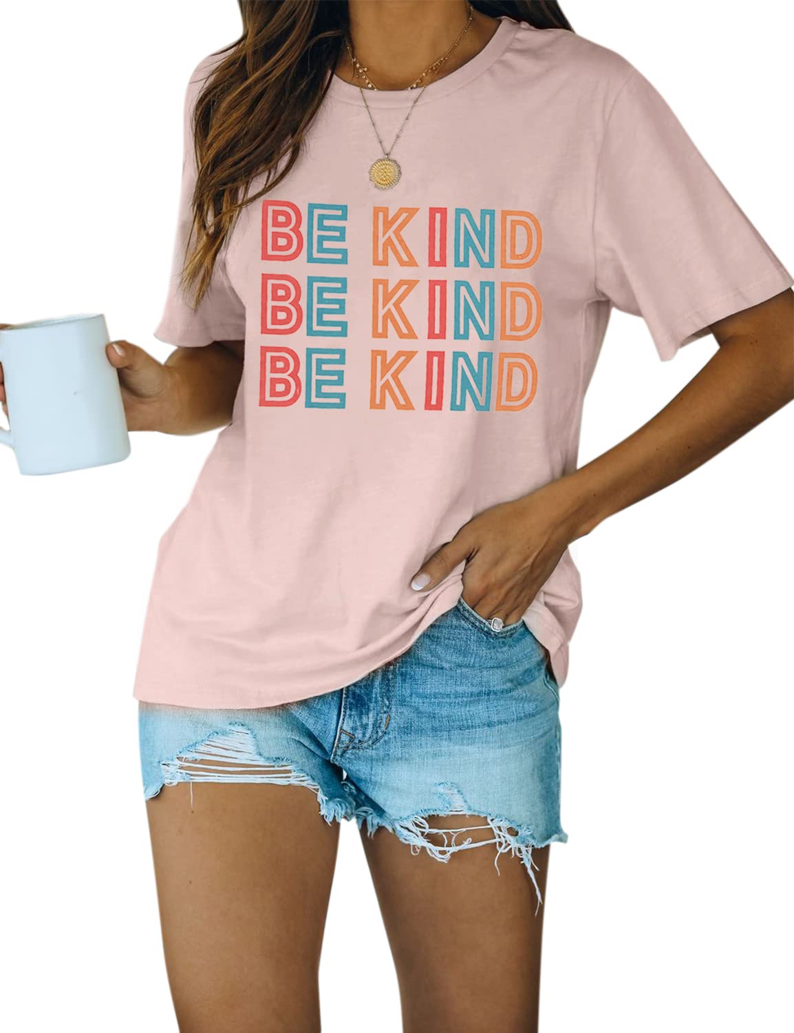 Blooming Jelly Women's 'Be Kind' Graphic T-Shirt - Short Sleeve Loose Fit Casual Tee for Summer | Cute Funny Teacher Outfit & Everyday Wear