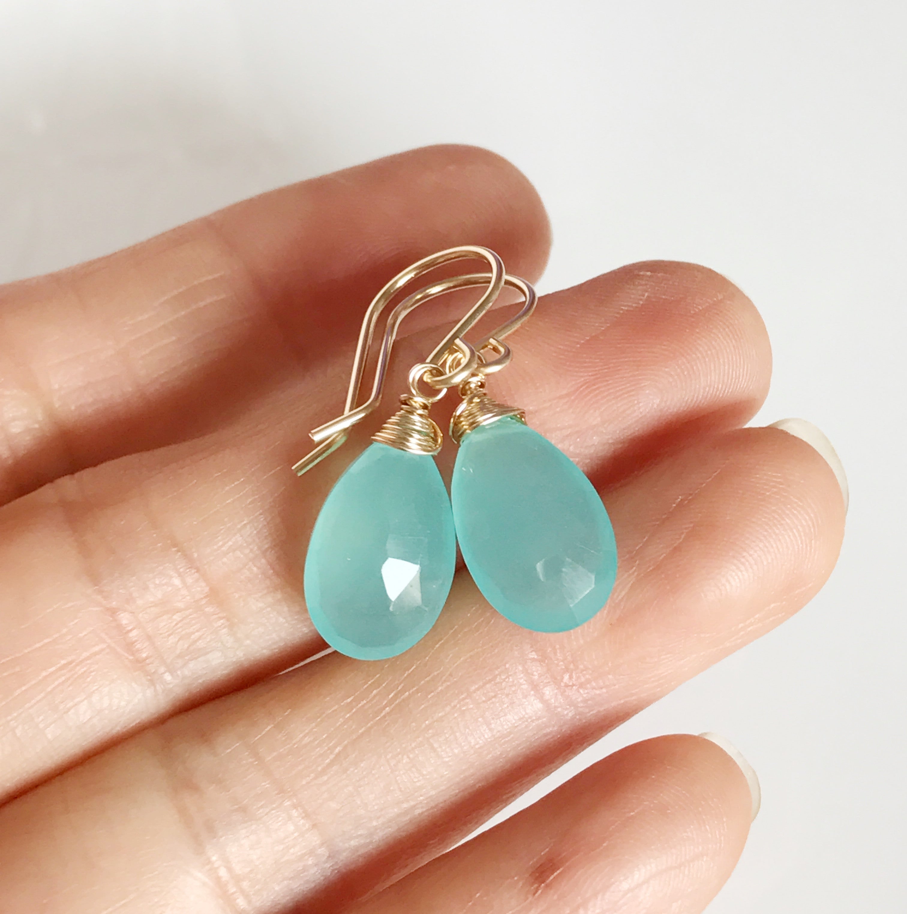 Nalani Aqua Chalcedony Earrings (E206) – Elegant Blue Gemstone Jewelry for Women, Perfect for Weddings, Parties & Special Occasions